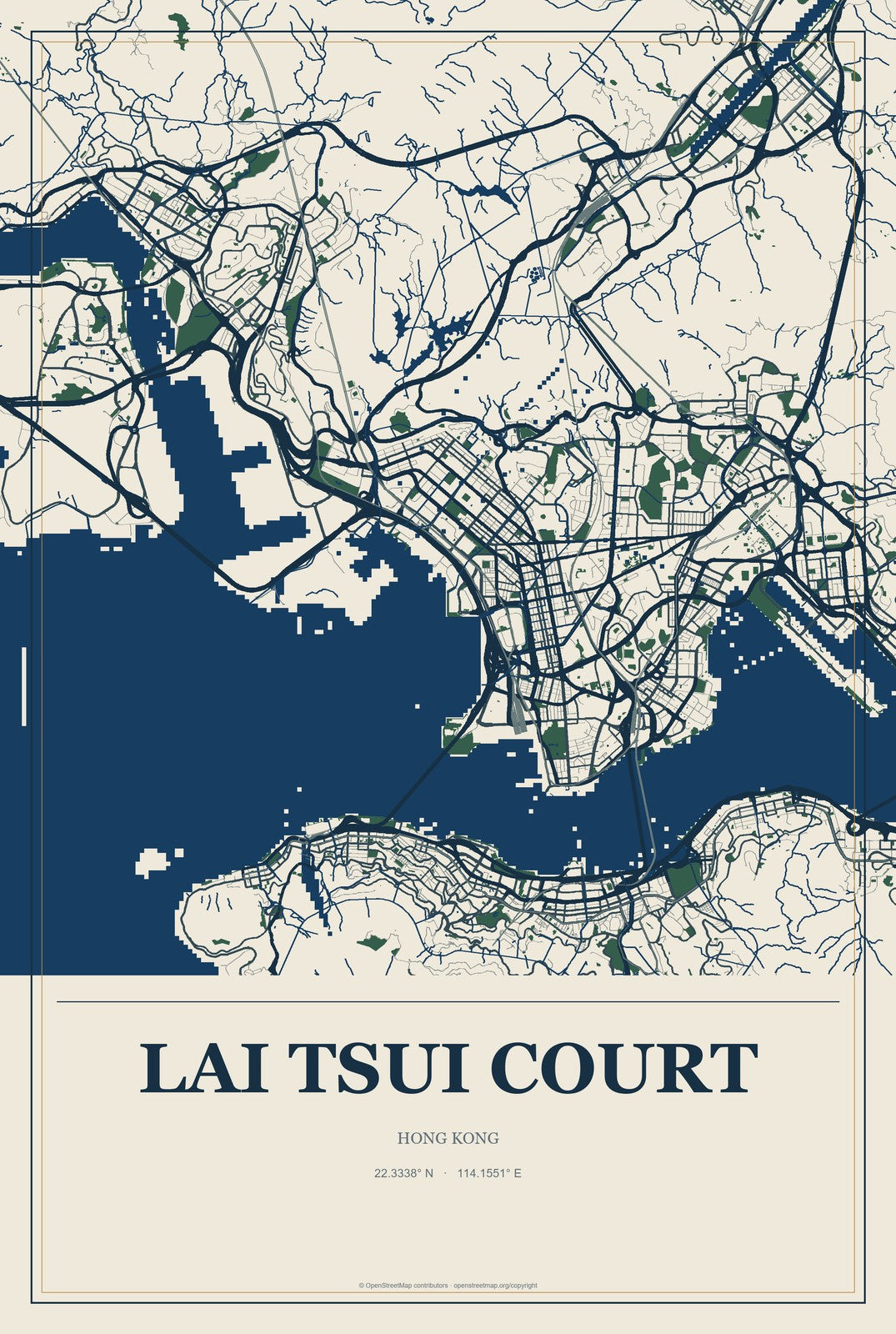 Lai Tsui Court, Hong Kong City Map Aluminum Sign in Coastal Cutout style