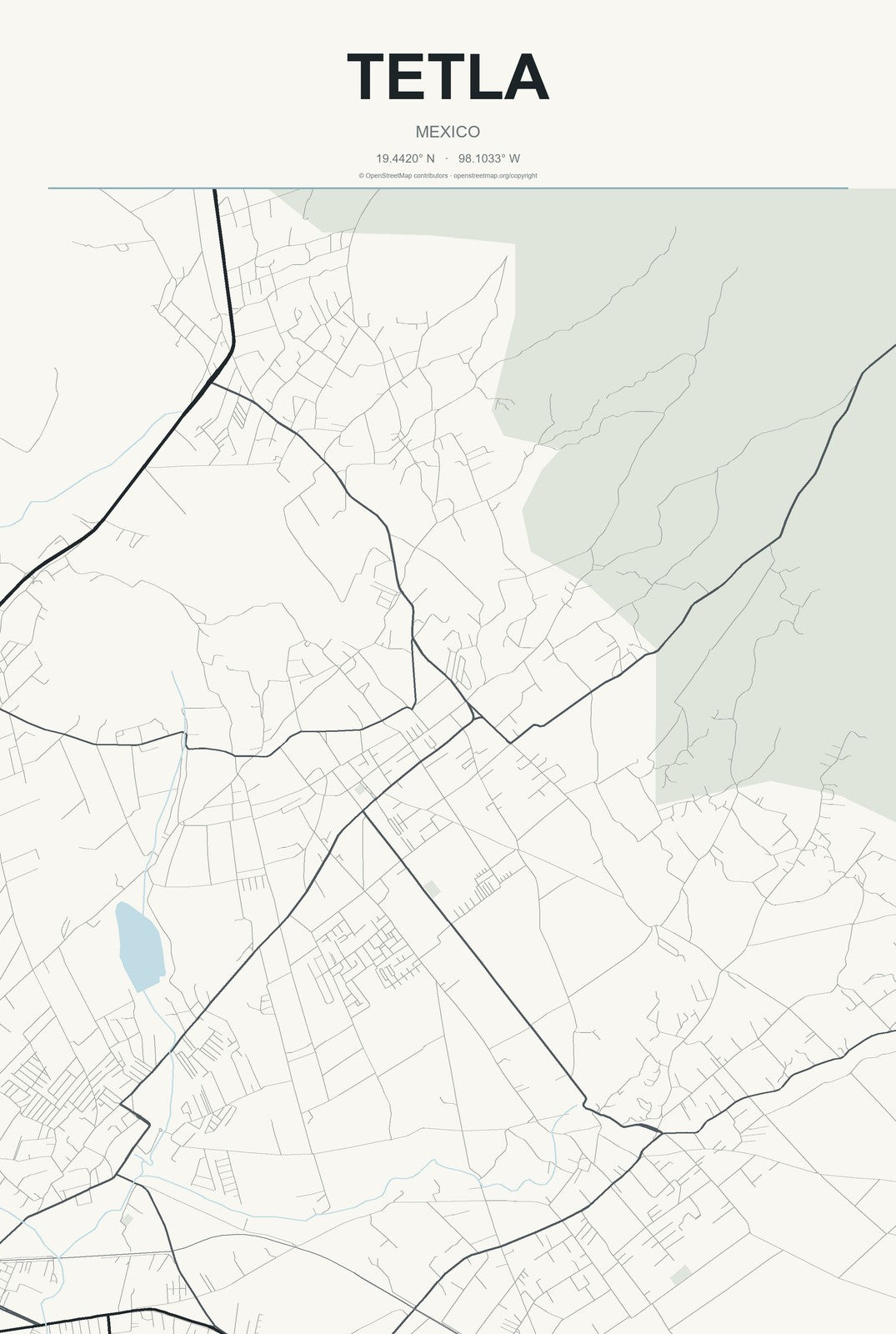 Tetla, Mexico City Map Aluminum Sign in Headline Atlas style