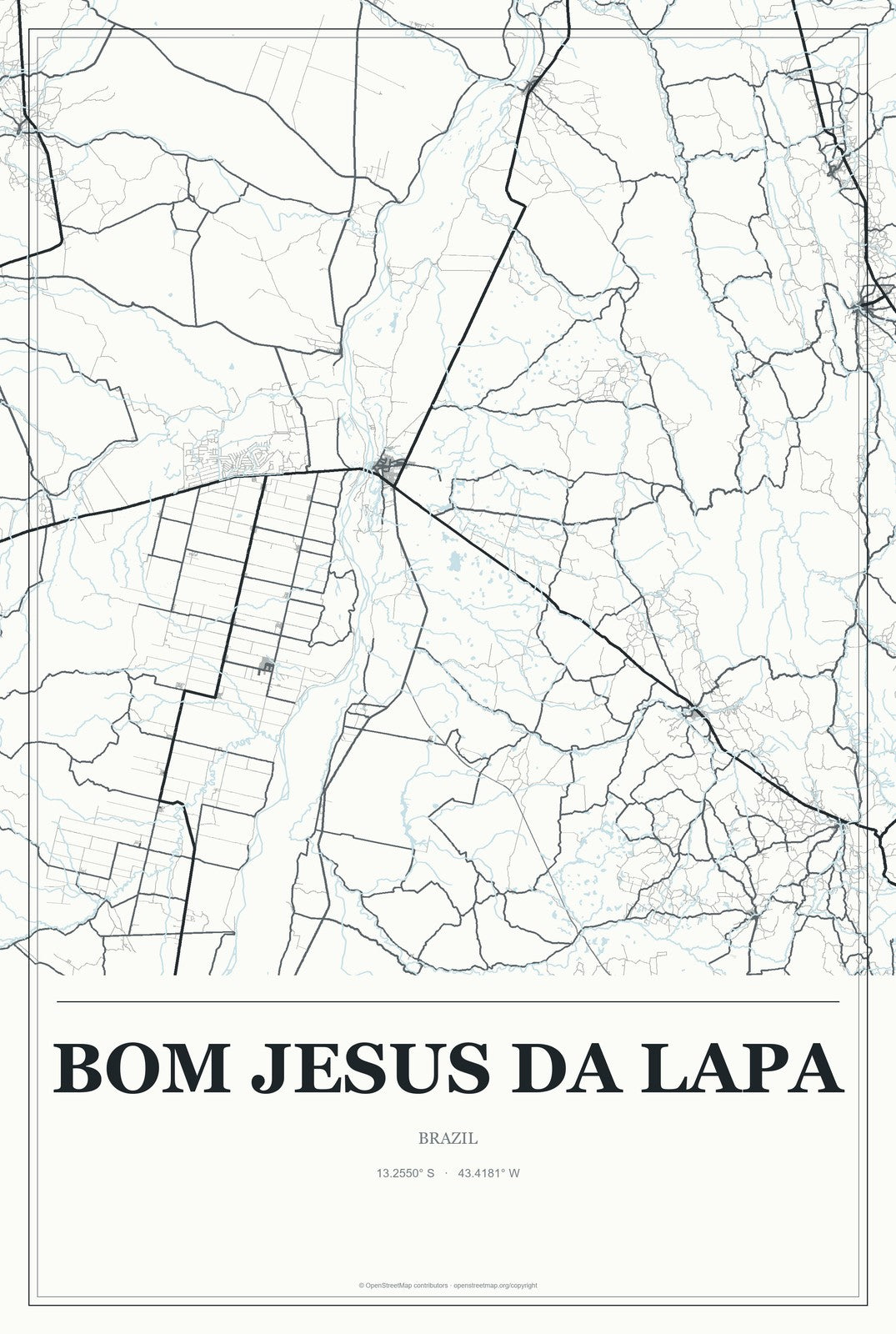 Bom Jesus da Lapa, Brazil City Map Aluminum Sign in Gallery Air style