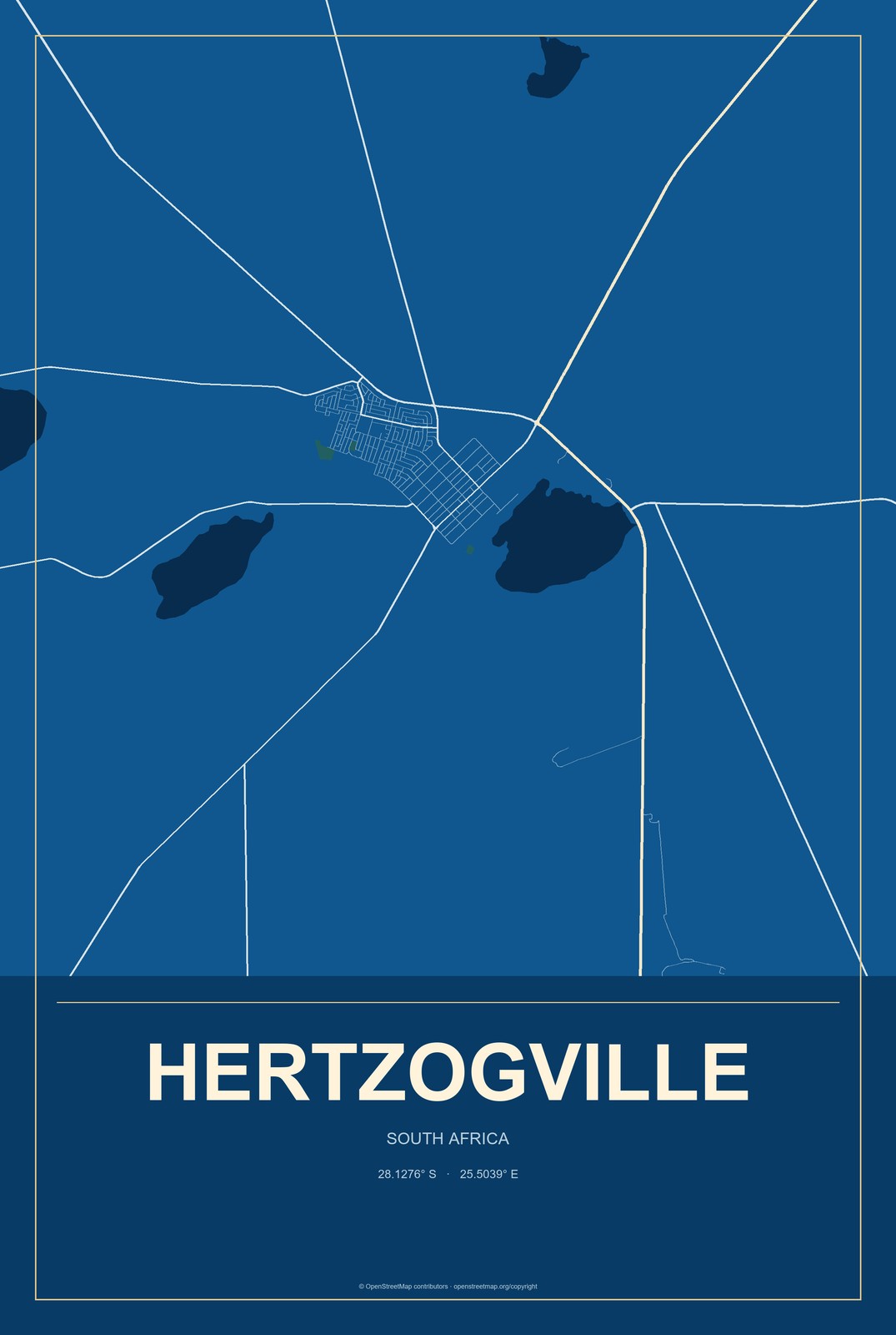 Hertzogville, South Africa City Map Aluminum Sign in Harbor Cobalt style