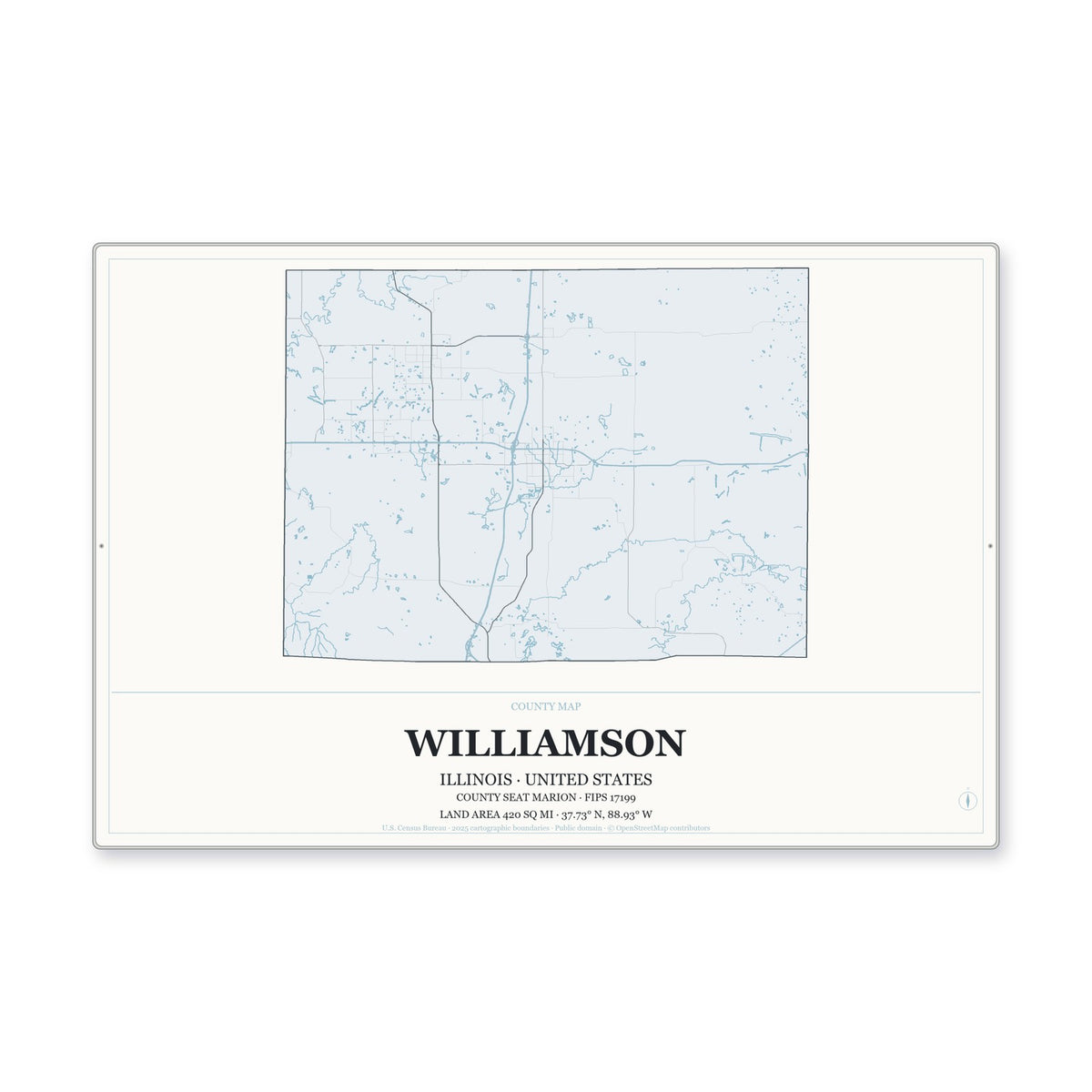 Williamson County, Illinois Map Aluminum Sign in Gallery Air style