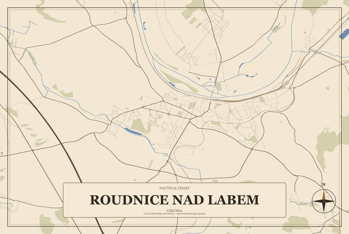 Roudnice nad Labem, Czechia City Map Aluminum Sign in Heritage Nautical style