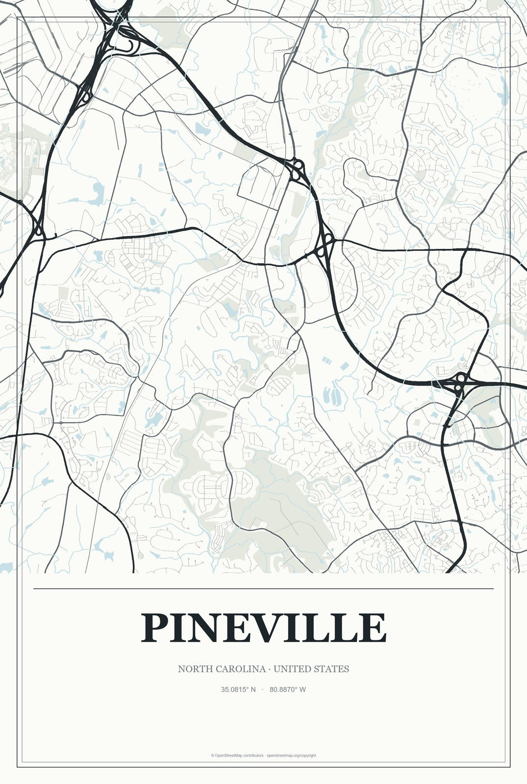 Pineville, North Carolina City Map Aluminum Sign in Gallery Air style