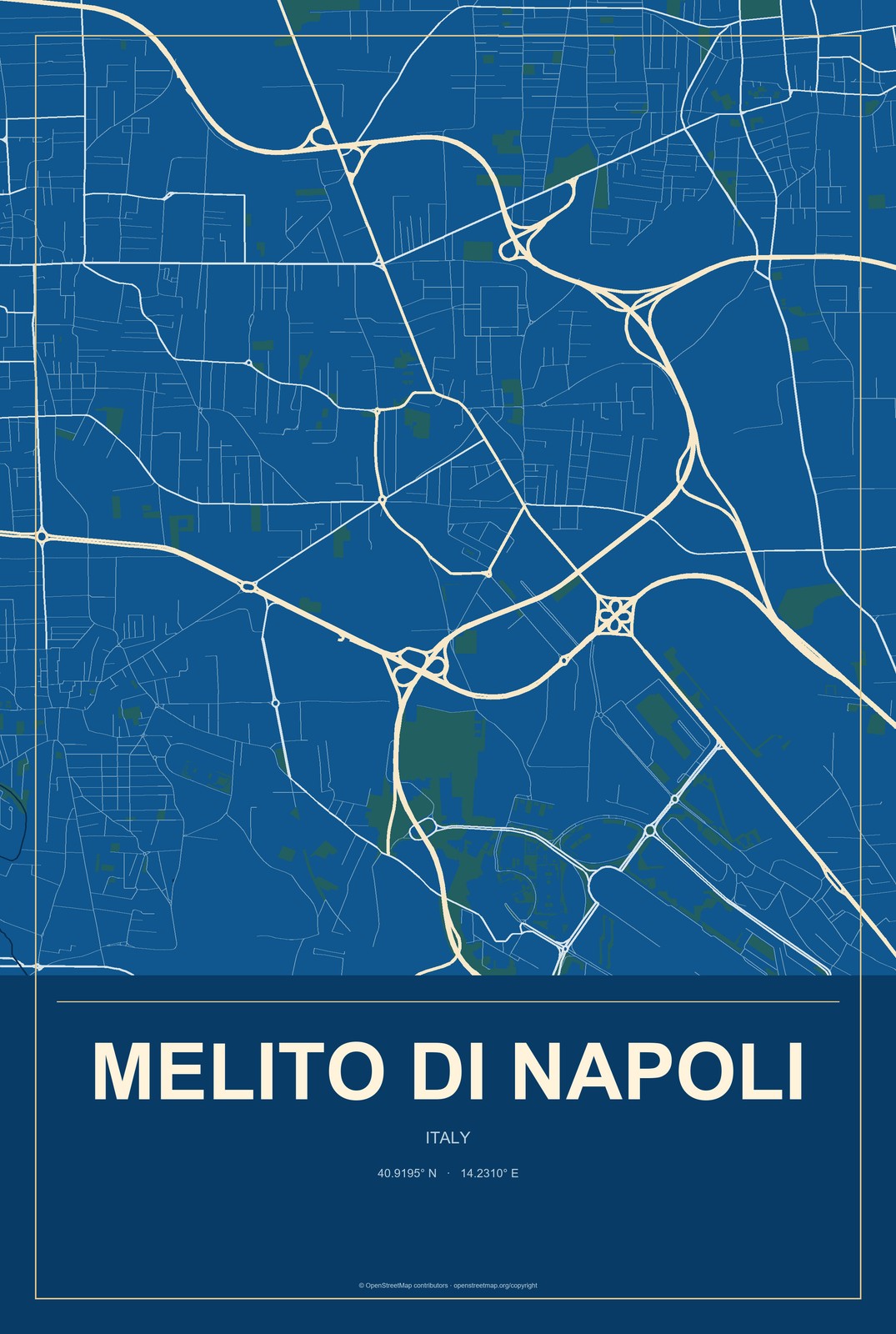Melito di Napoli, Italy City Map Aluminum Sign in Harbor Cobalt style