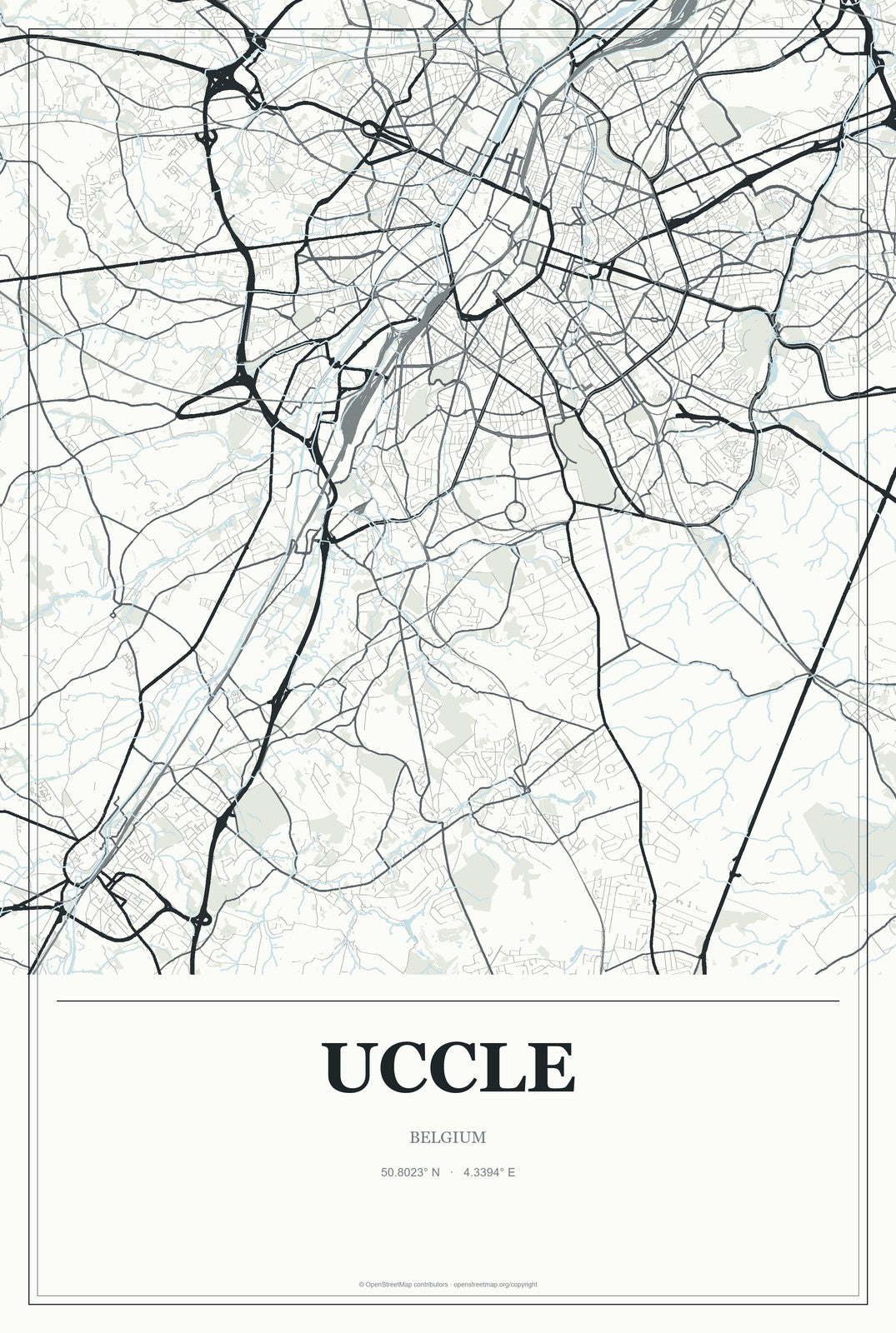 Uccle, Belgium City Map Aluminum Sign in Gallery Air style