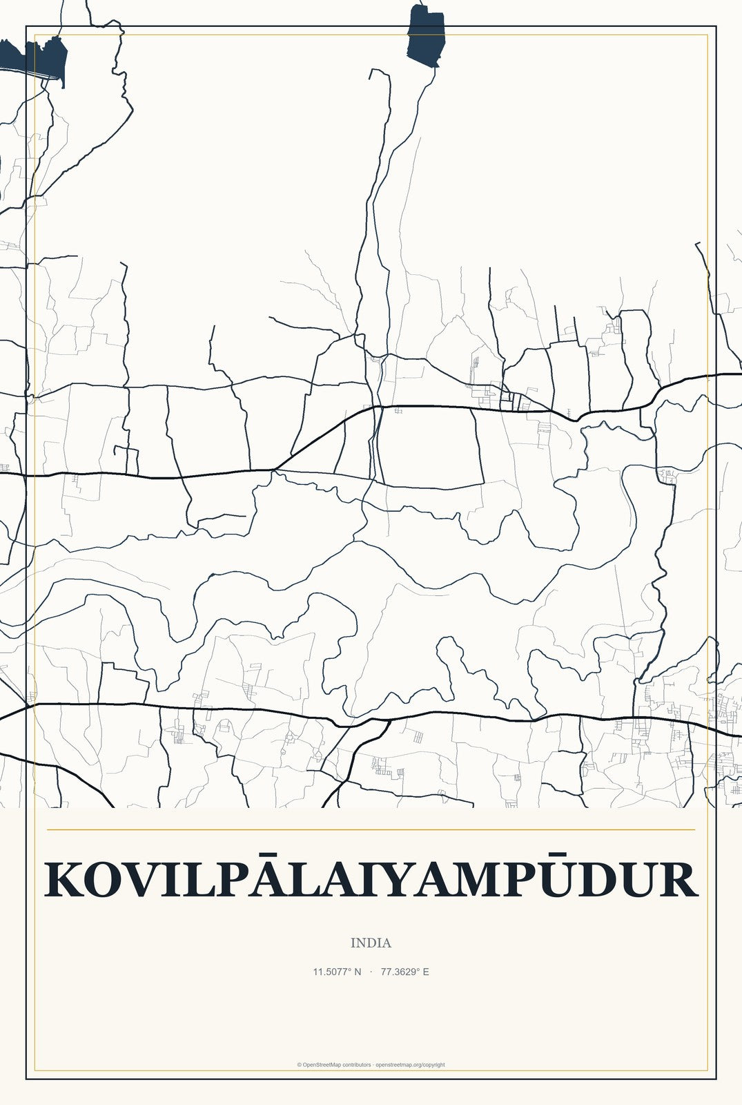 Kovilpālaiyampūdur, India City Map Aluminum Sign in Citrine Modern style