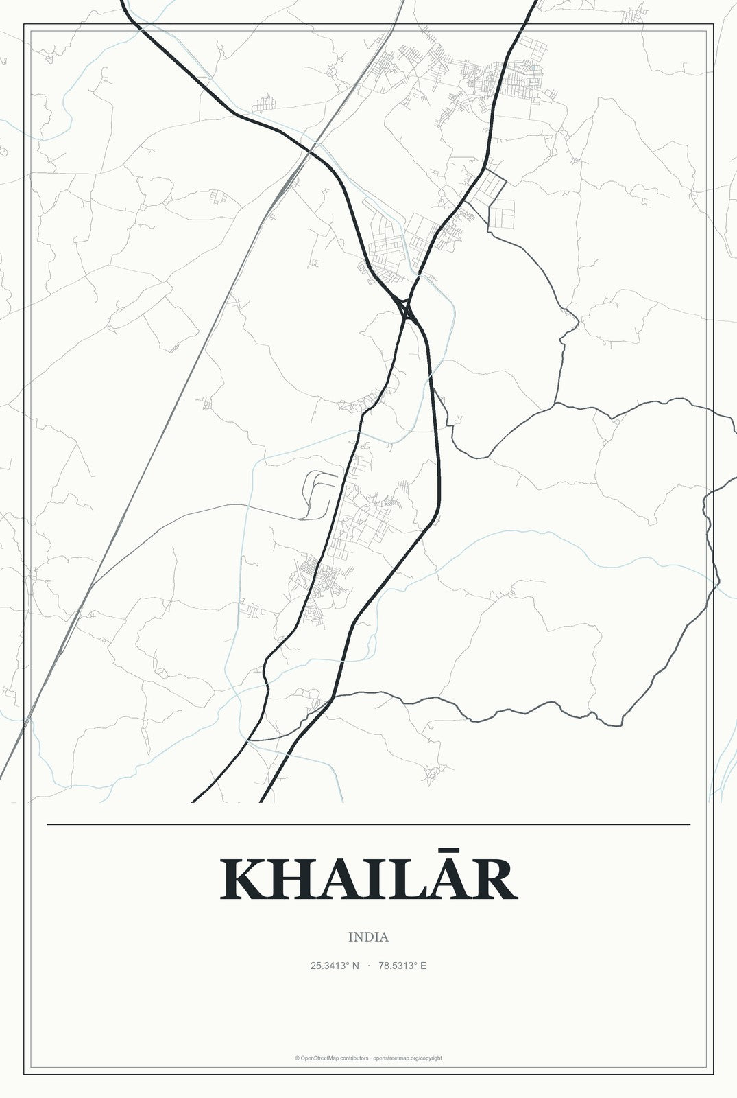 Khailār, India City Map Aluminum Sign in Gallery Air style