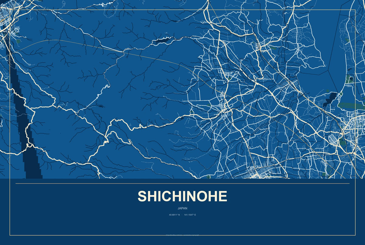 Shichinohe, Japan City Map Aluminum Sign in Harbor Cobalt style