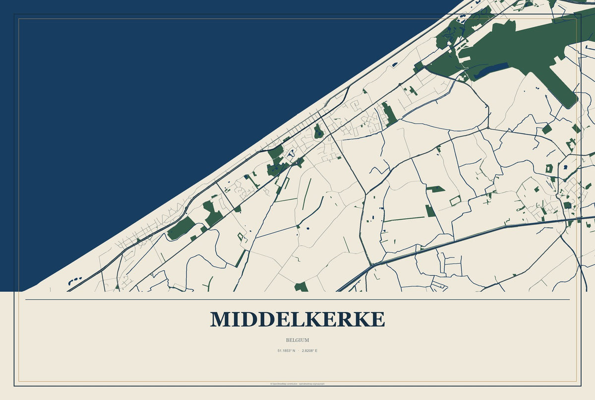 Middelkerke, Belgium City Map Aluminum Sign in Coastal Cutout style