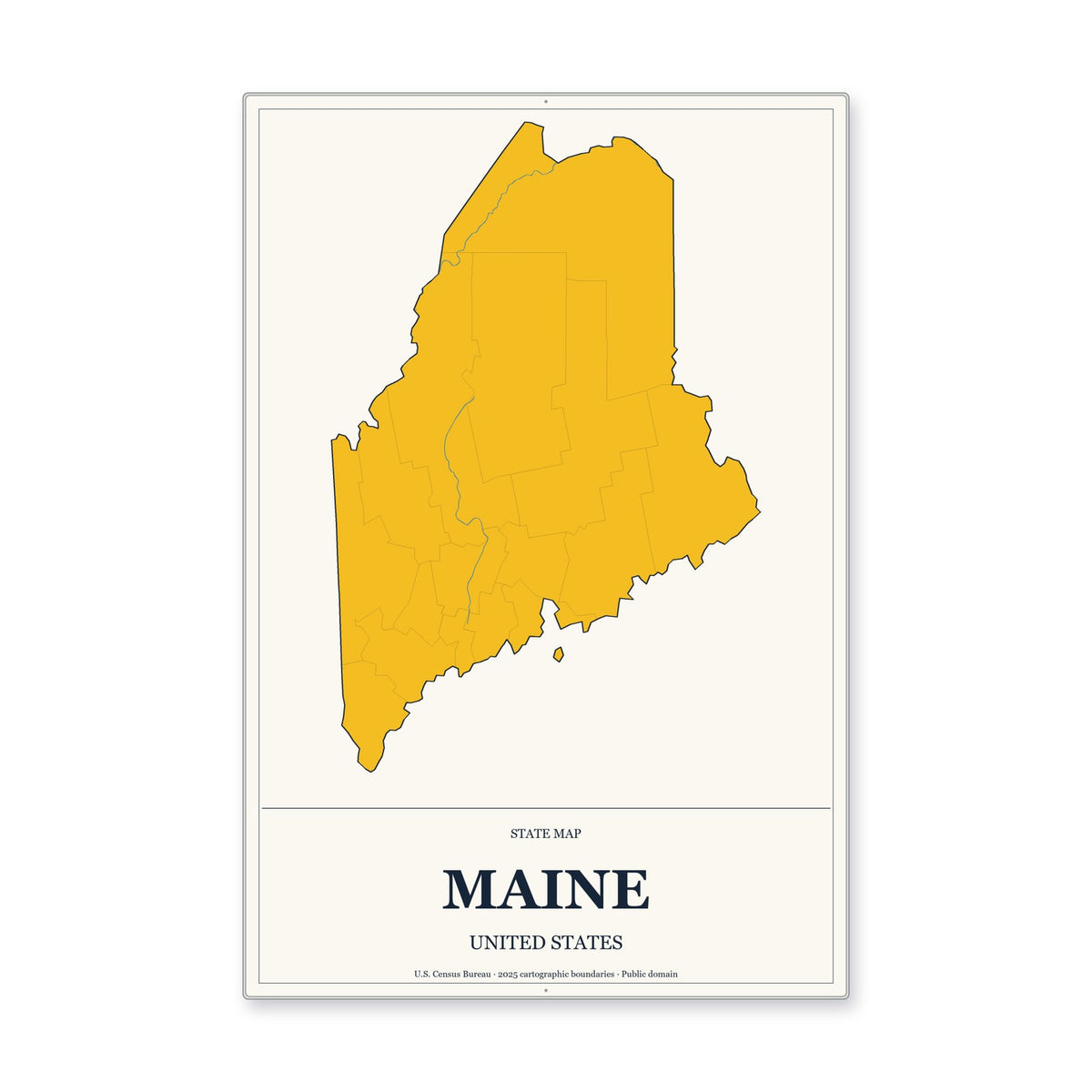 Maine state map aluminum sign in Citrine Modern style
