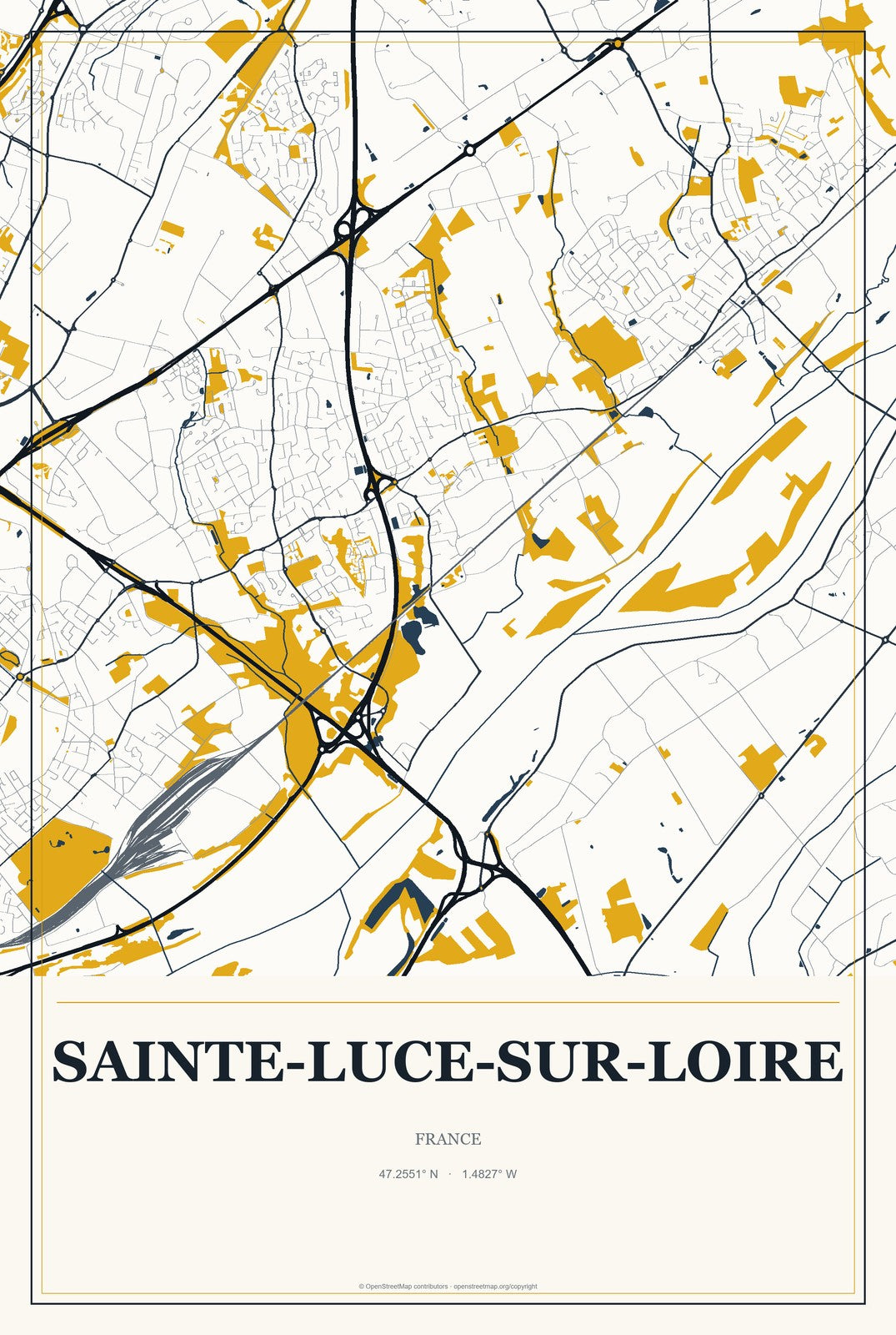 Sainte-Luce-sur-Loire, France City Map Aluminum Sign in Citrine Modern style