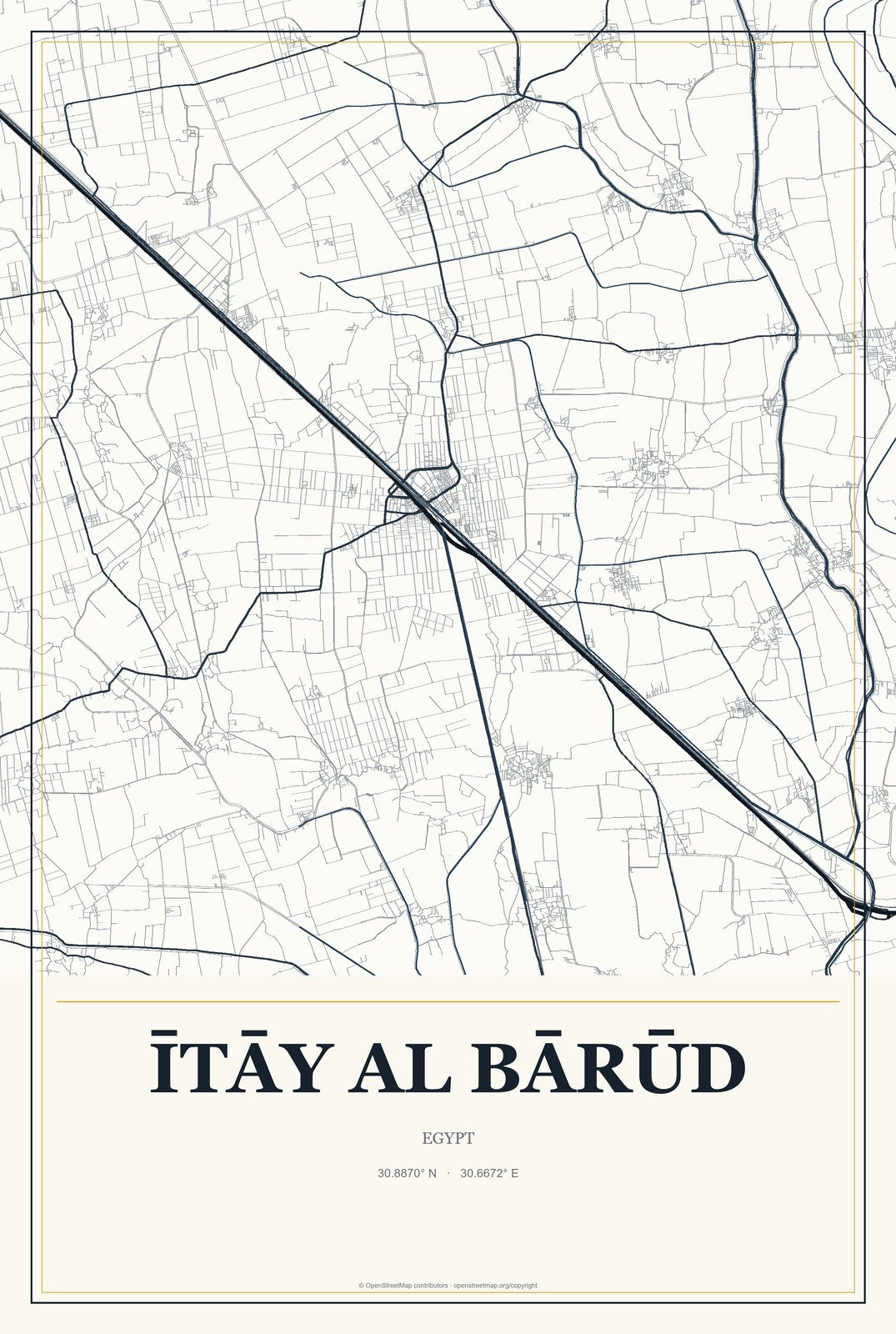 Ītāy al Bārūd, Egypt City Map Aluminum Sign in Citrine Modern style