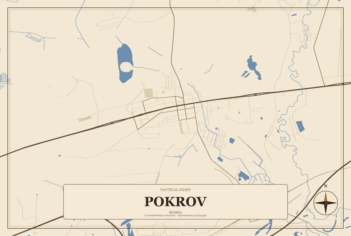 Pokrov, Russia City Map Aluminum Sign in Heritage Nautical style