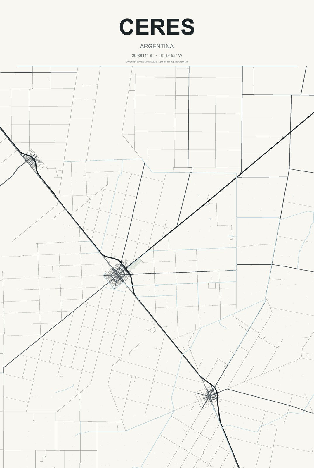 Ceres, Argentina City Map Aluminum Sign in Headline Atlas style