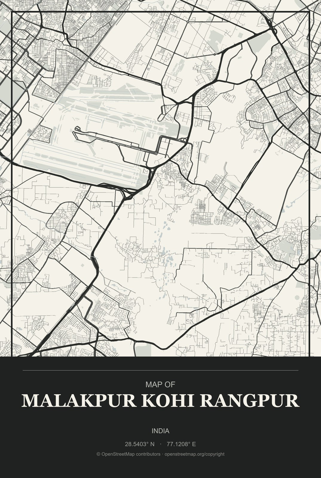 Malakpur Kohi Rangpur, India City Map Aluminum Sign in Museum Plaque style