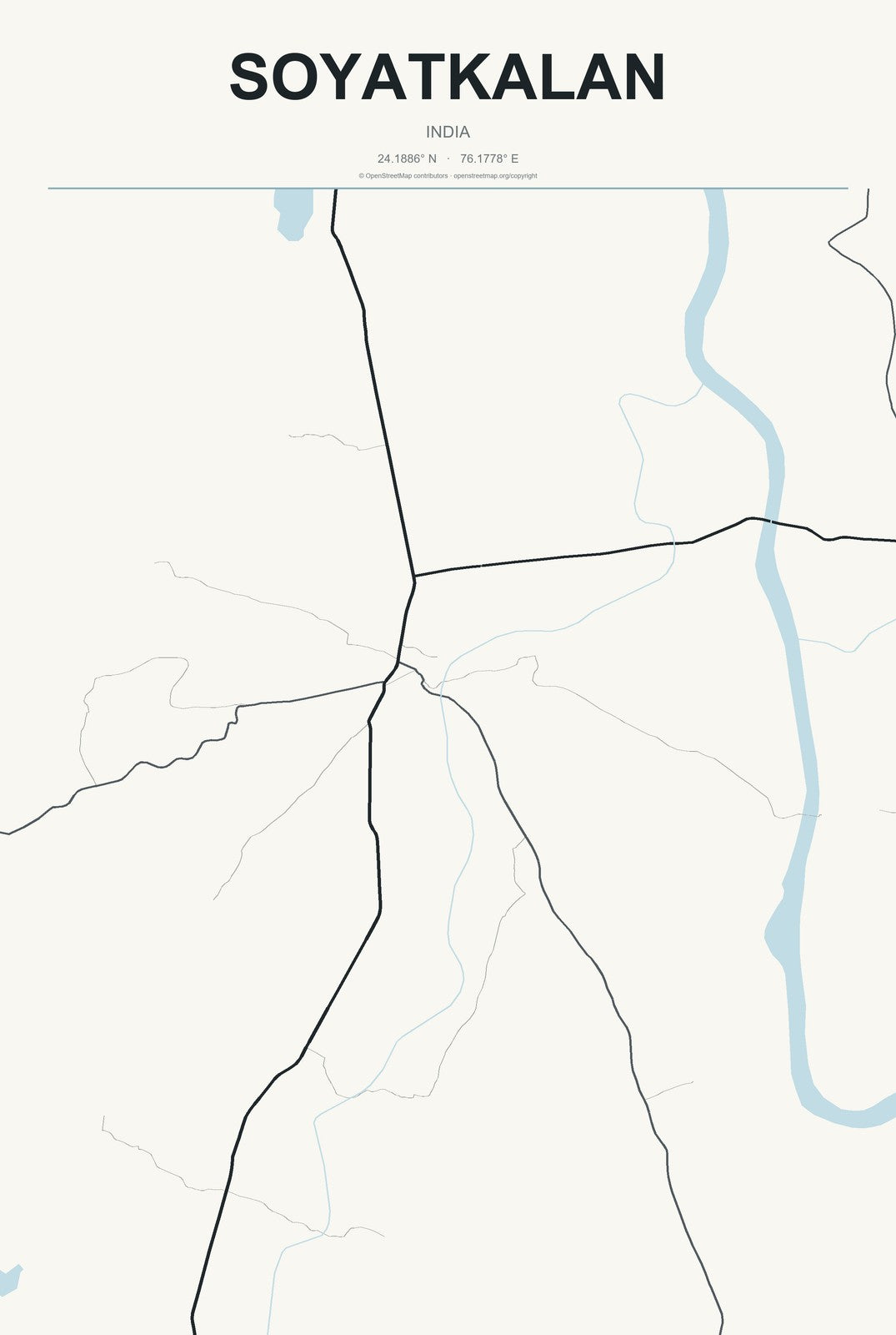 Soyatkalan, India City Map Aluminum Sign in Headline Atlas style
