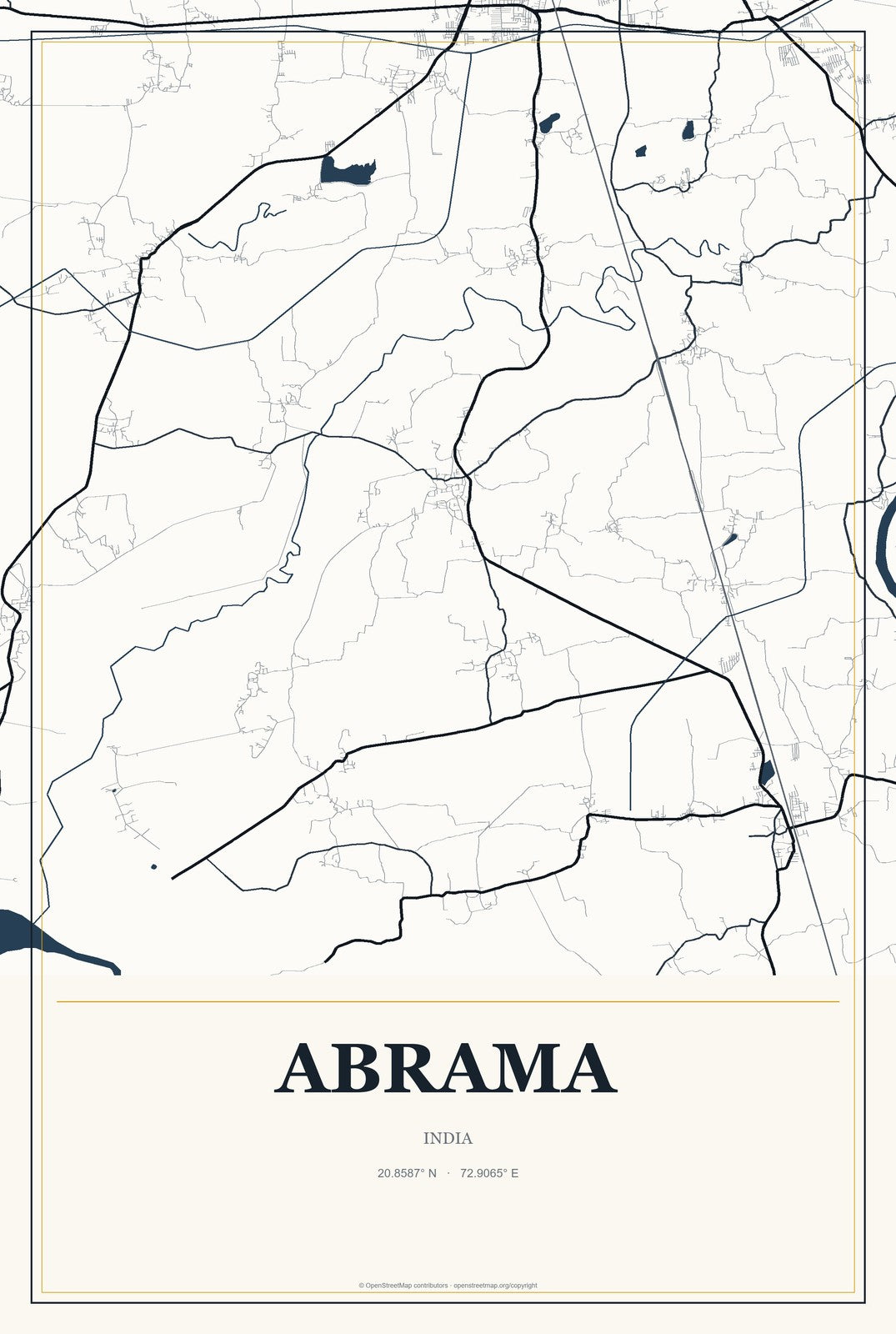 Abrama, India City Map Aluminum Sign in Citrine Modern style
