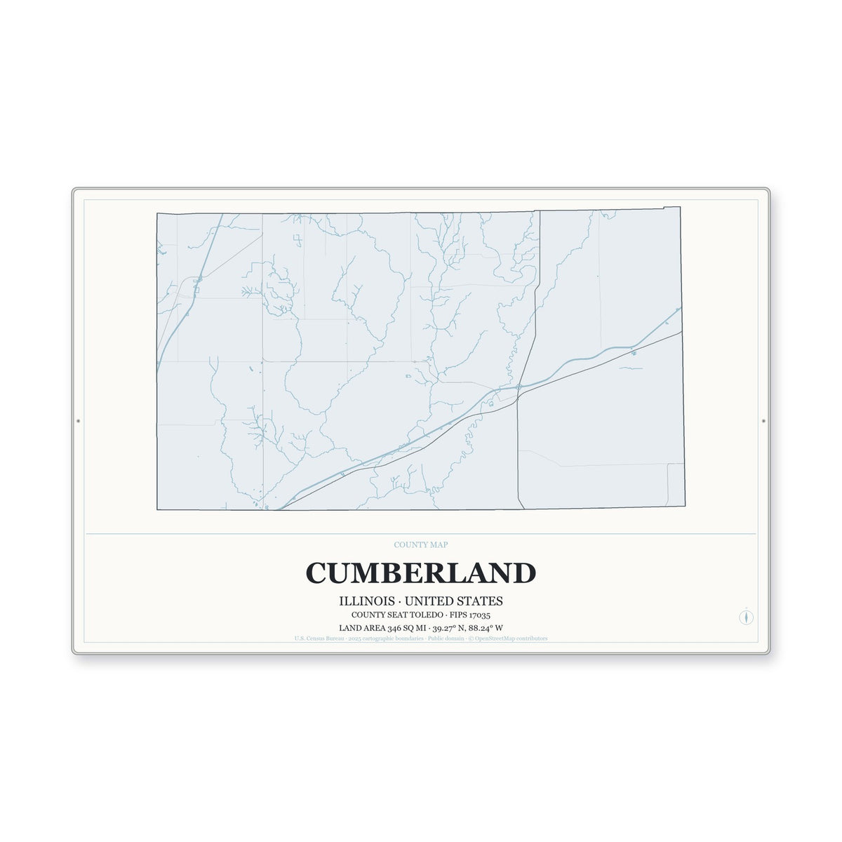 Cumberland County, Illinois Map Aluminum Sign in Gallery Air style