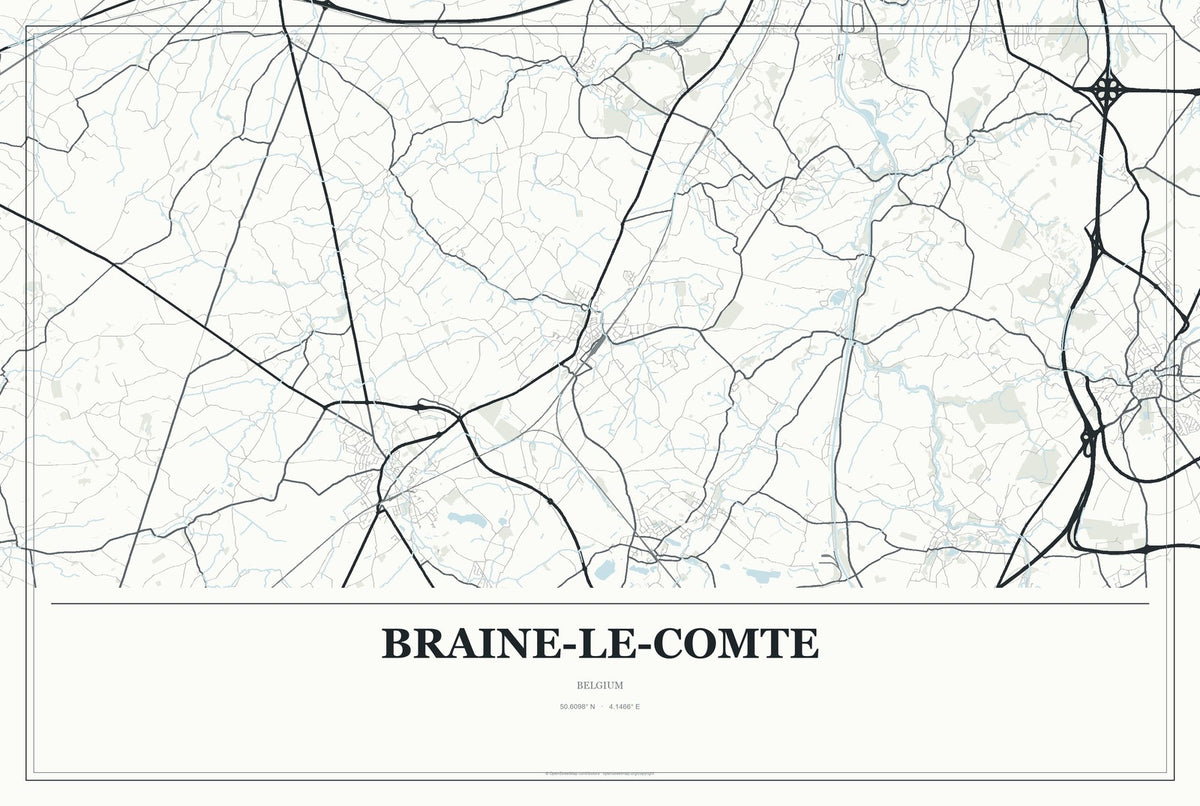 Braine-le-Comte, Belgium City Map Aluminum Sign in Gallery Air style
