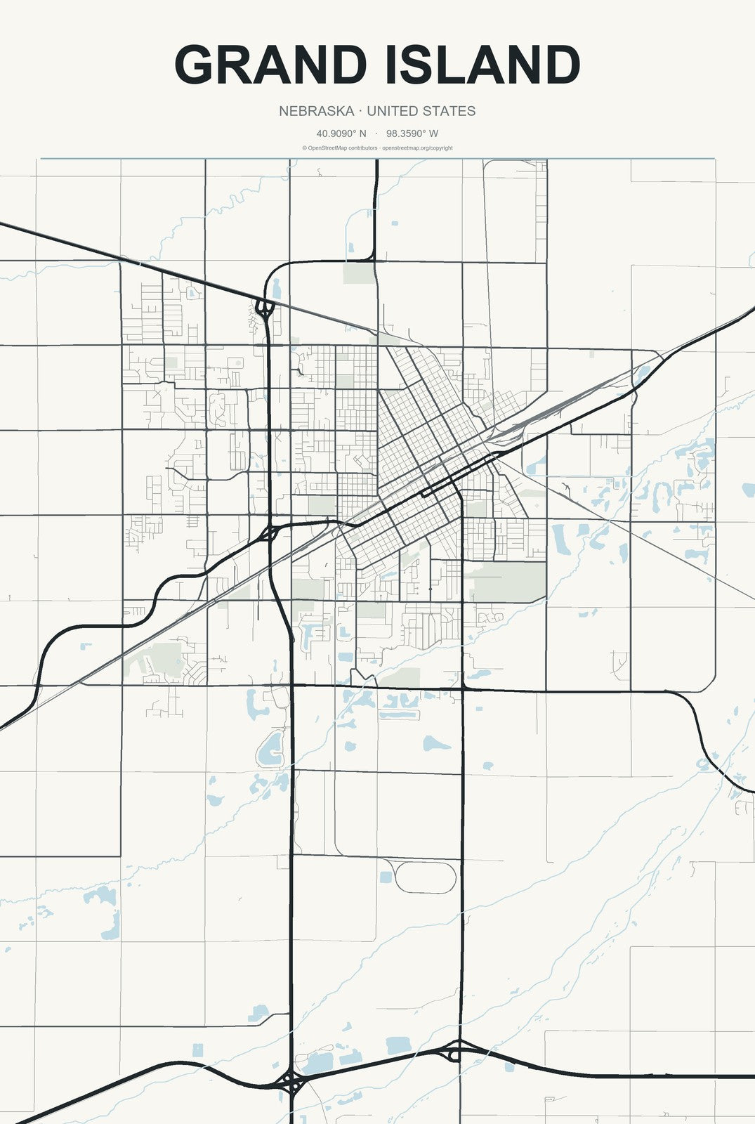 Grand Island, Nebraska City Map Aluminum Sign in Headline Atlas style