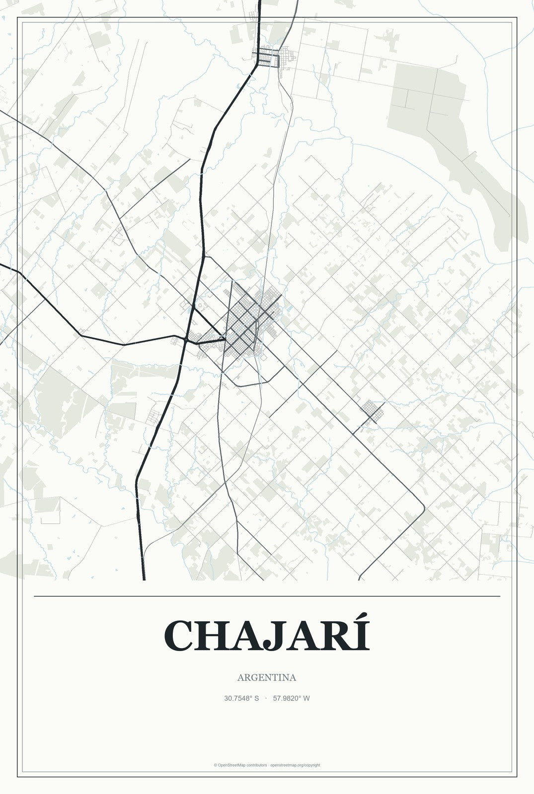 Chajarí, Argentina City Map Aluminum Sign in Gallery Air style