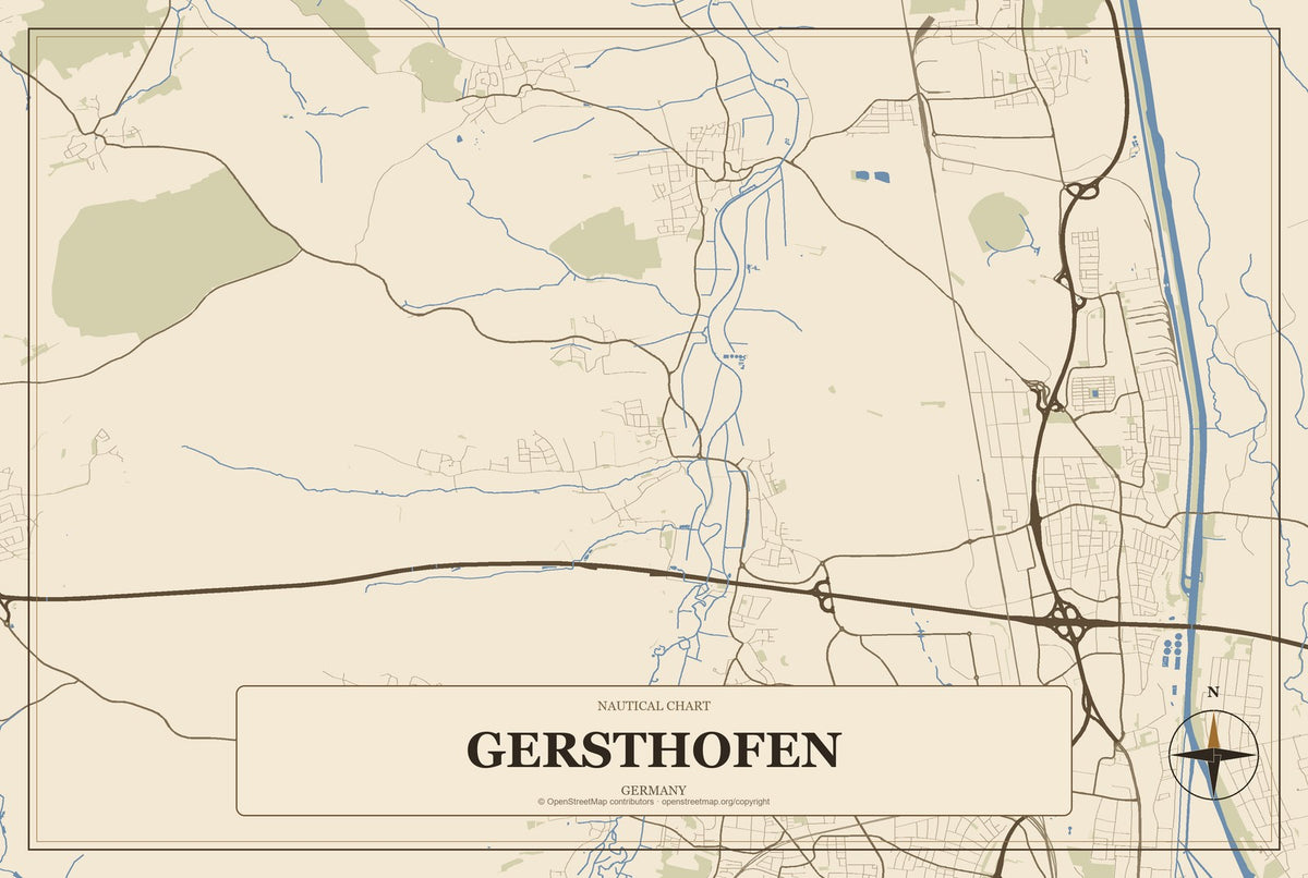 Gersthofen, Germany City Map Aluminum Sign in Heritage Nautical style
