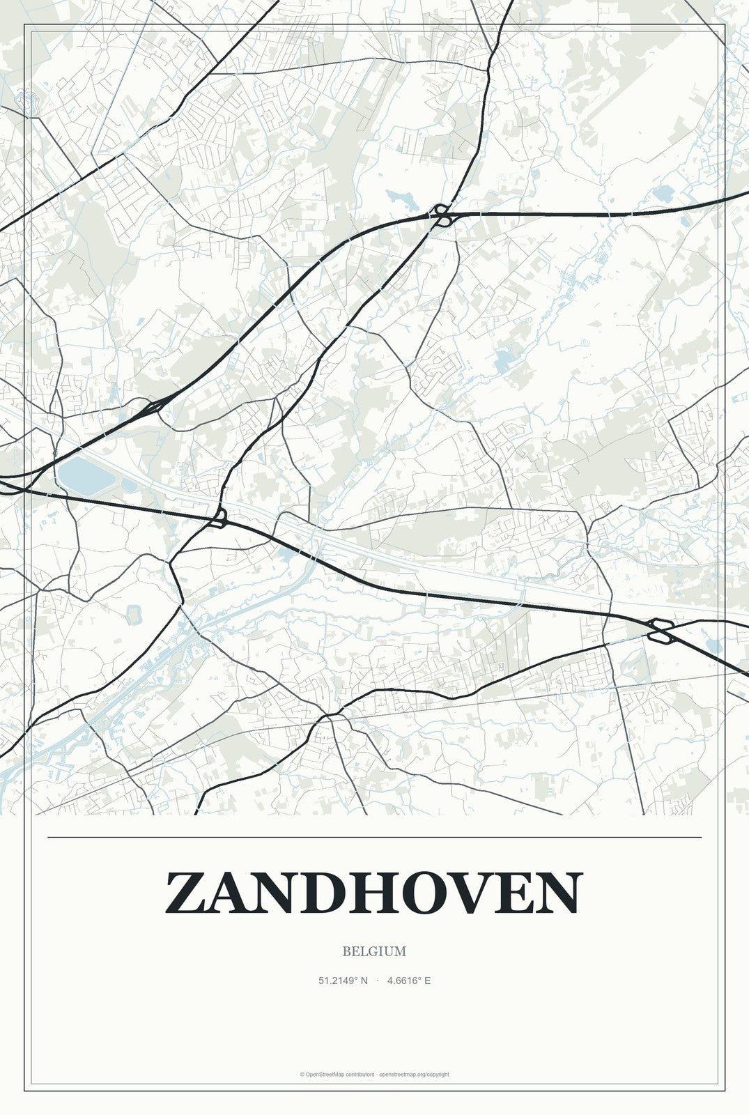 Zandhoven, Belgium City Map Aluminum Sign in Gallery Air style