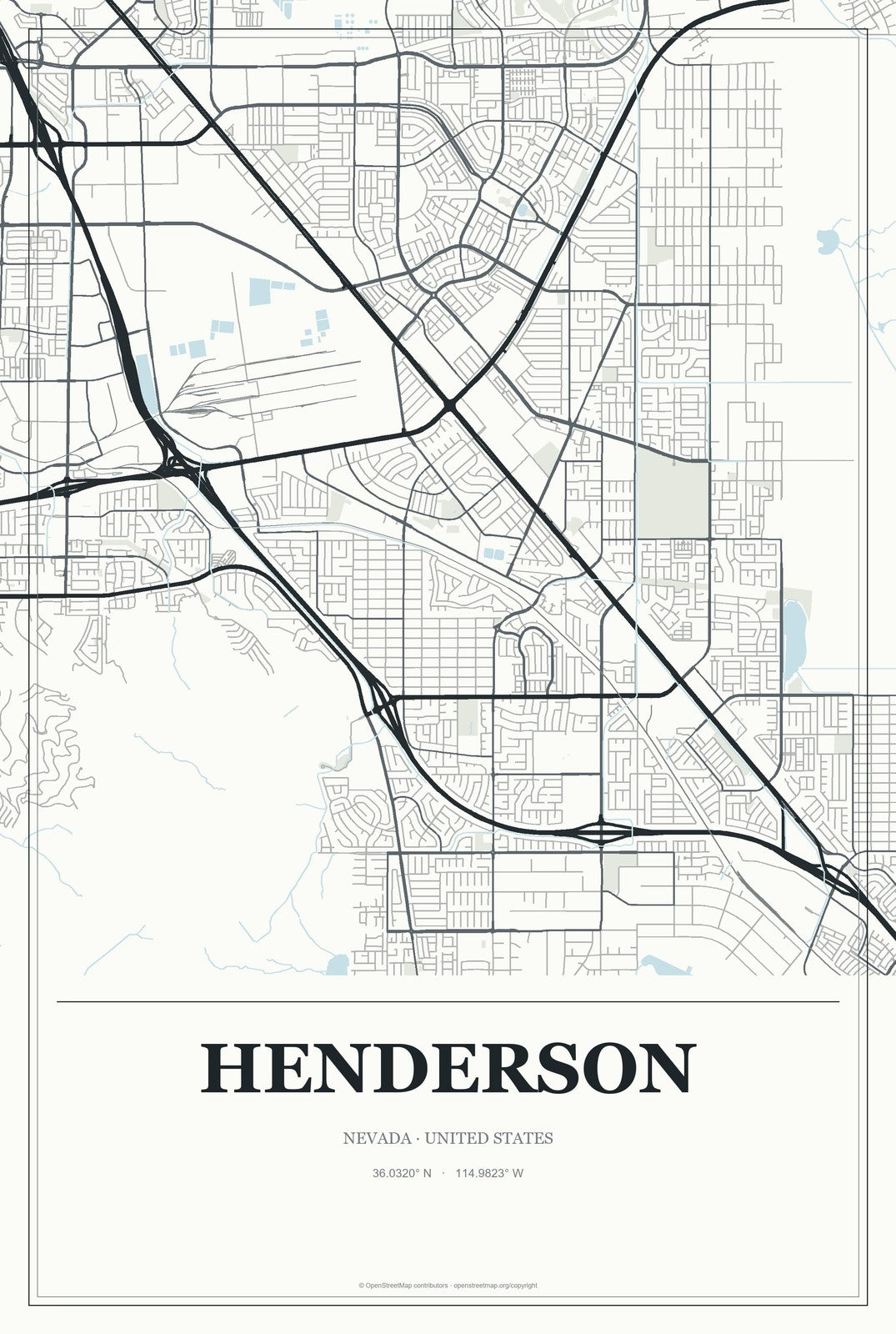 Henderson, Nevada City Map Aluminum Sign in Gallery Air style