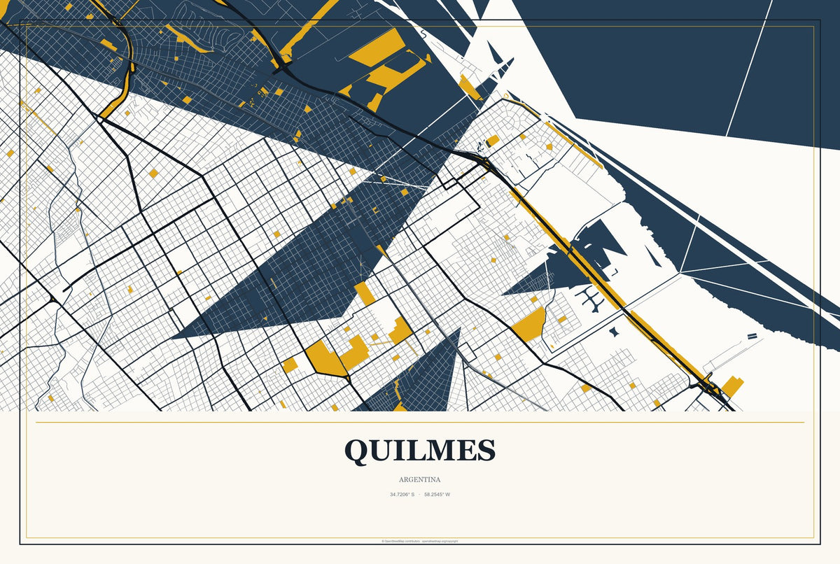 Quilmes, Argentina City Map Aluminum Sign in Citrine Modern style