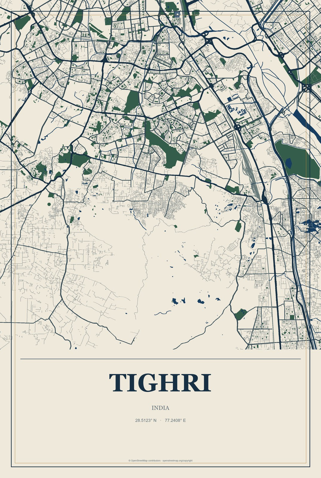 Tighri, India City Map Aluminum Sign in Coastal Cutout style