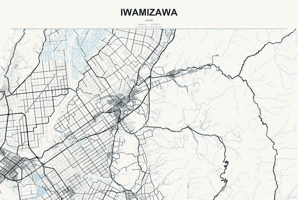 Iwamizawa, Japan City Map Aluminum Sign in Headline Atlas style