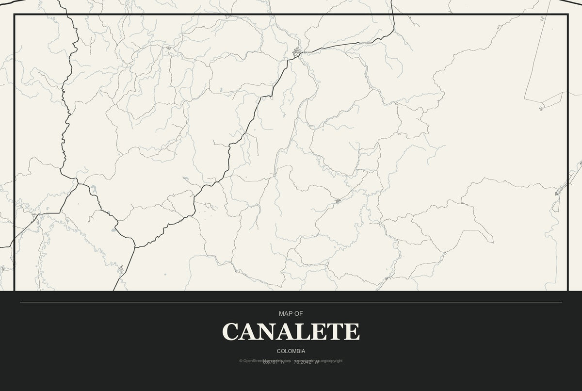 Canalete, Colombia City Map Aluminum Sign in Museum Plaque style