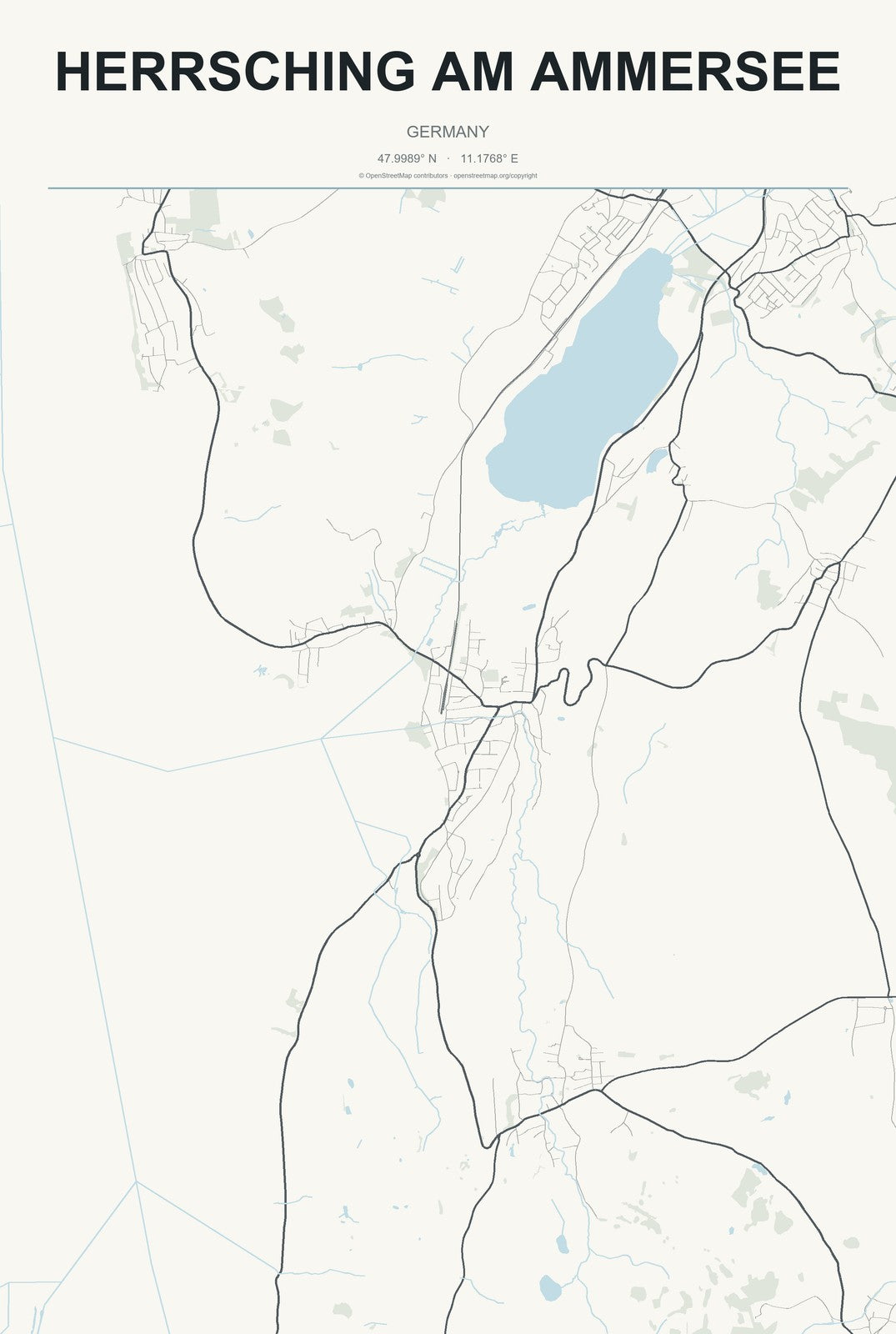 Herrsching am Ammersee, Germany City Map Aluminum Sign in Headline Atlas style