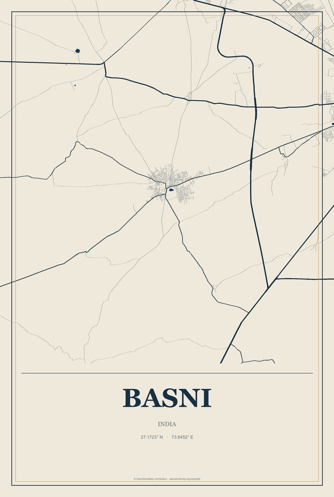 Basni, India City Map Aluminum Sign in Coastal Cutout style