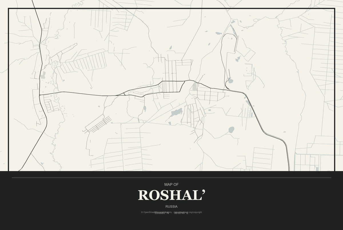 Roshal’, Russia City Map Aluminum Sign in Museum Plaque style
