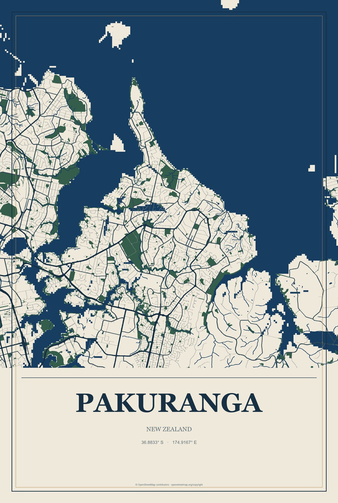 Pakuranga, New Zealand City Map Aluminum Sign in Coastal Cutout style