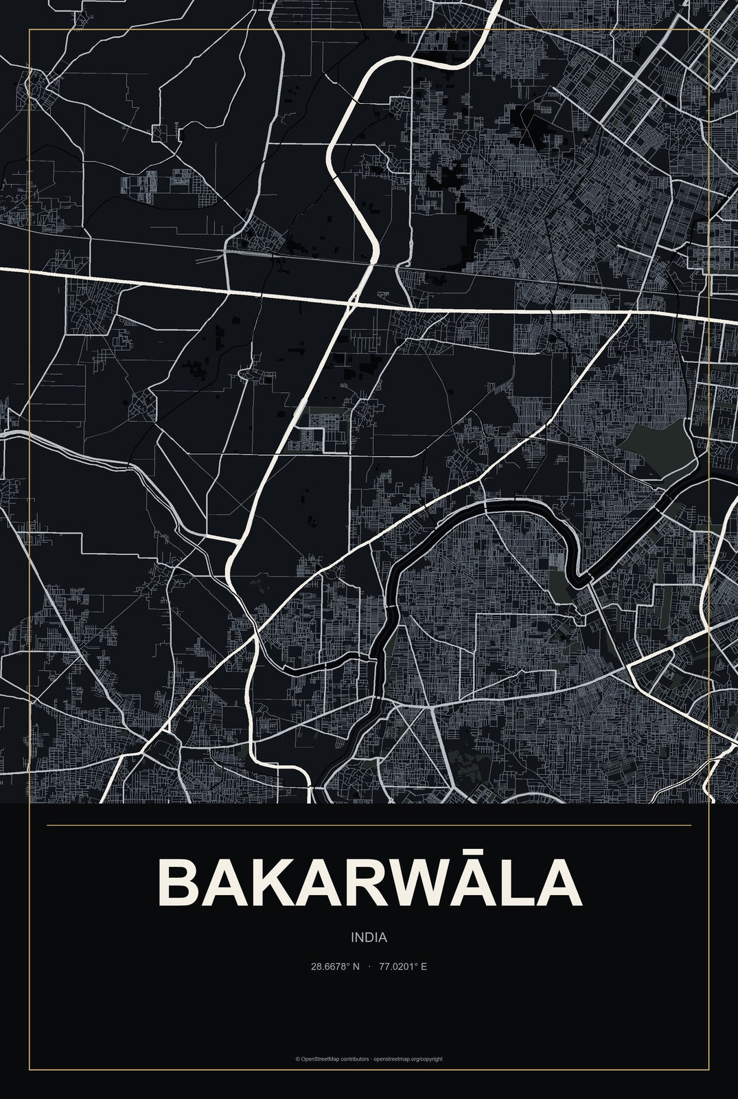 Bakarwāla, India City Map Aluminum Sign in Metropolitan Noir style
