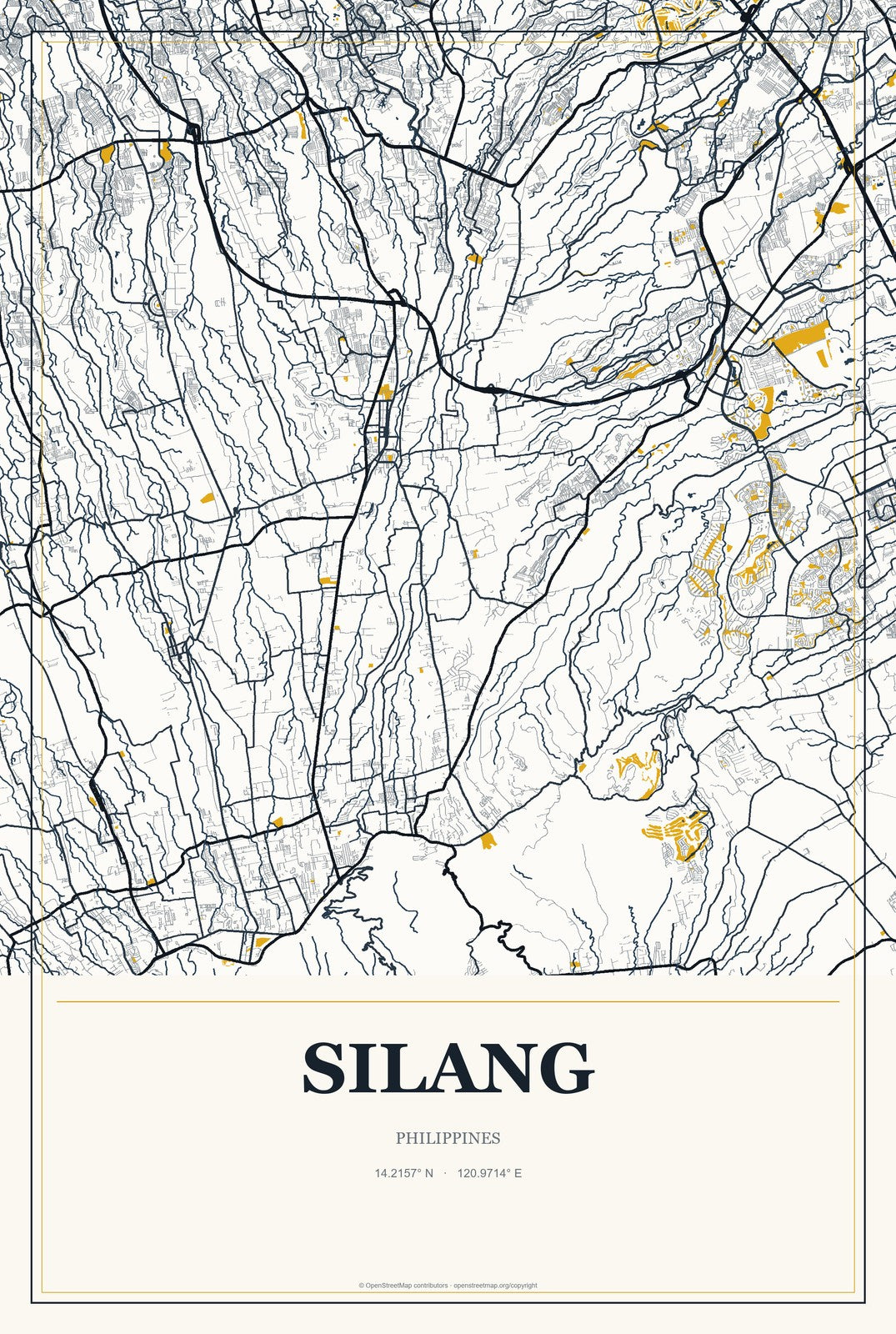 Silang, Philippines City Map Aluminum Sign in Citrine Modern style