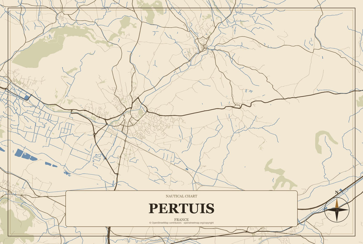 Pertuis, France City Map Aluminum Sign in Heritage Nautical style