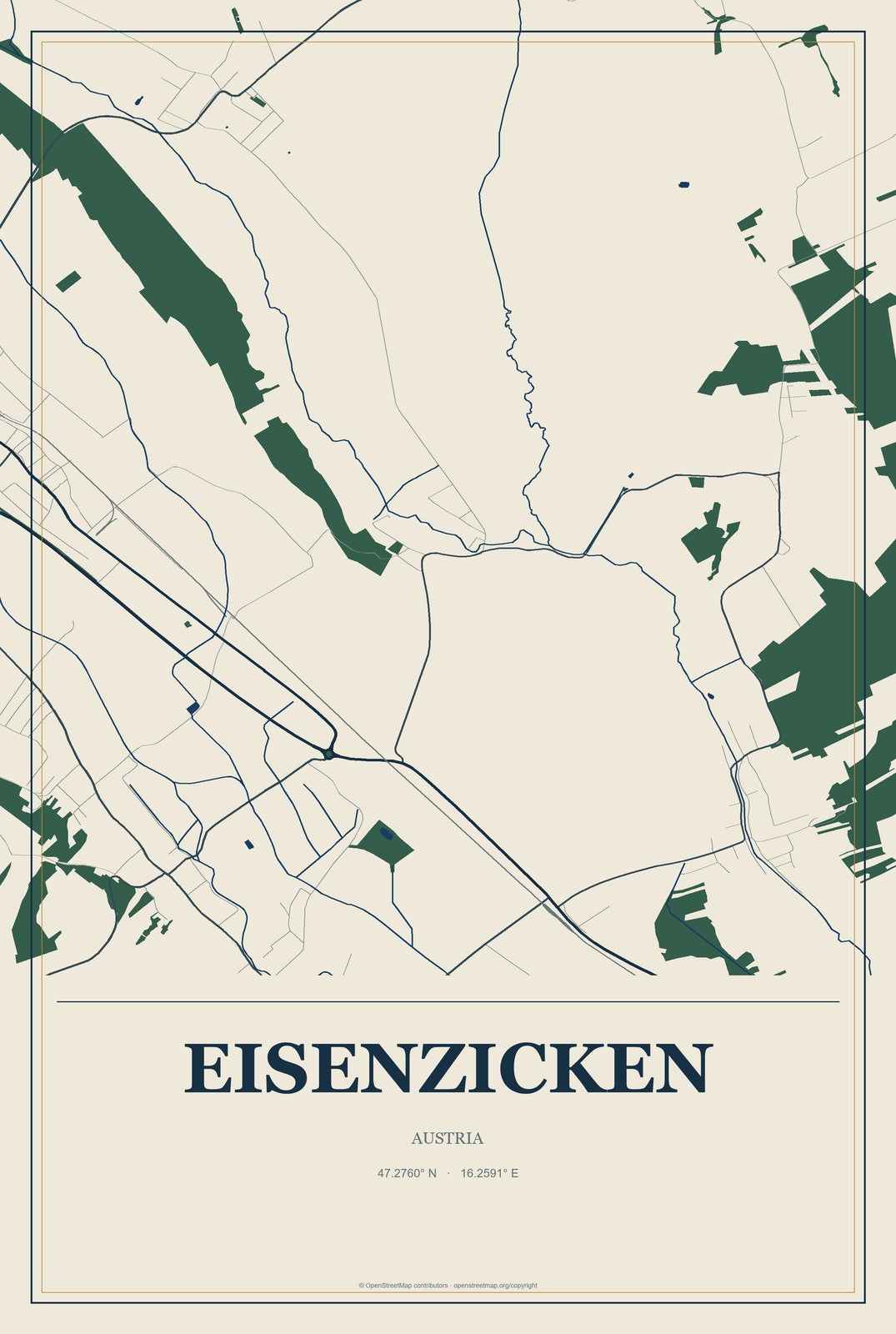 Eisenzicken, Austria City Map Aluminum Sign in Coastal Cutout style