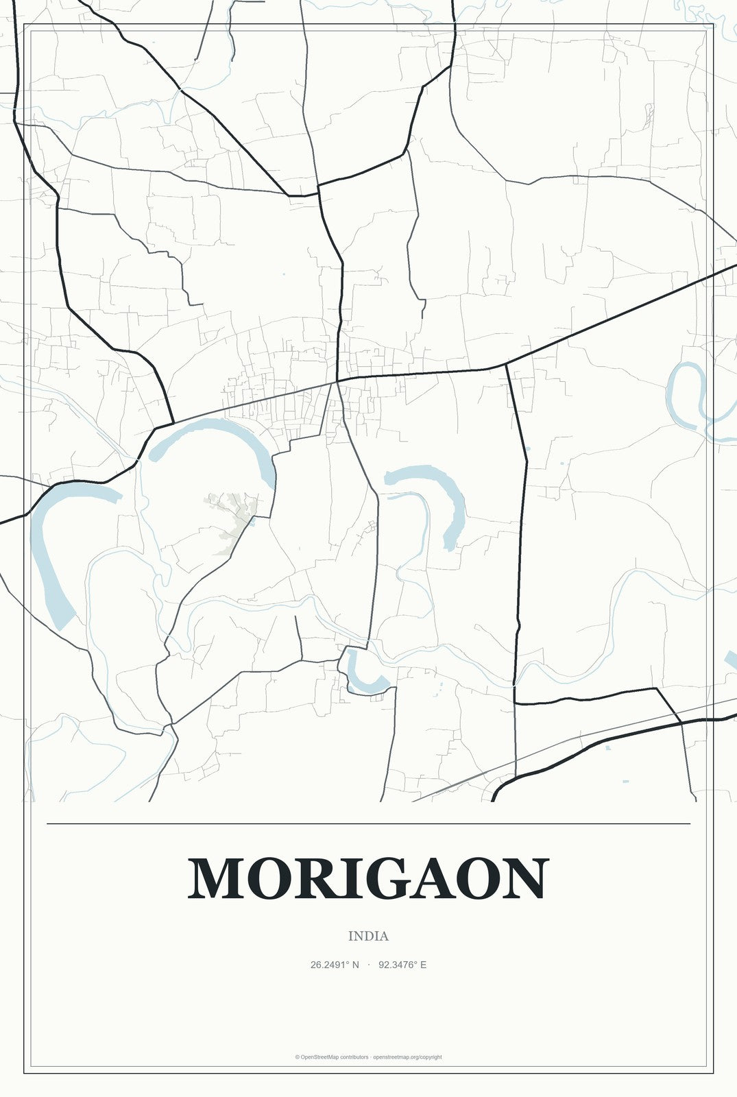 Morigaon, India City Map Aluminum Sign in Gallery Air style