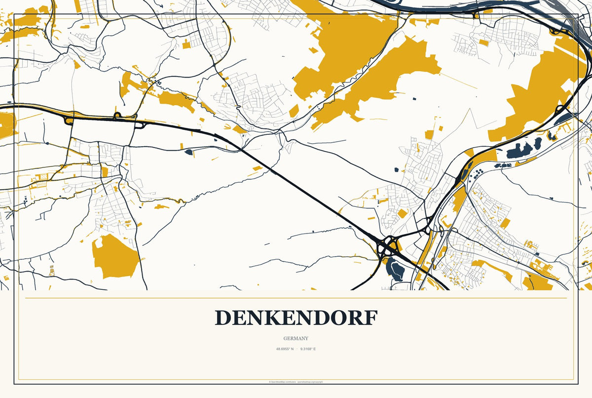 Denkendorf, Germany City Map Aluminum Sign in Citrine Modern style