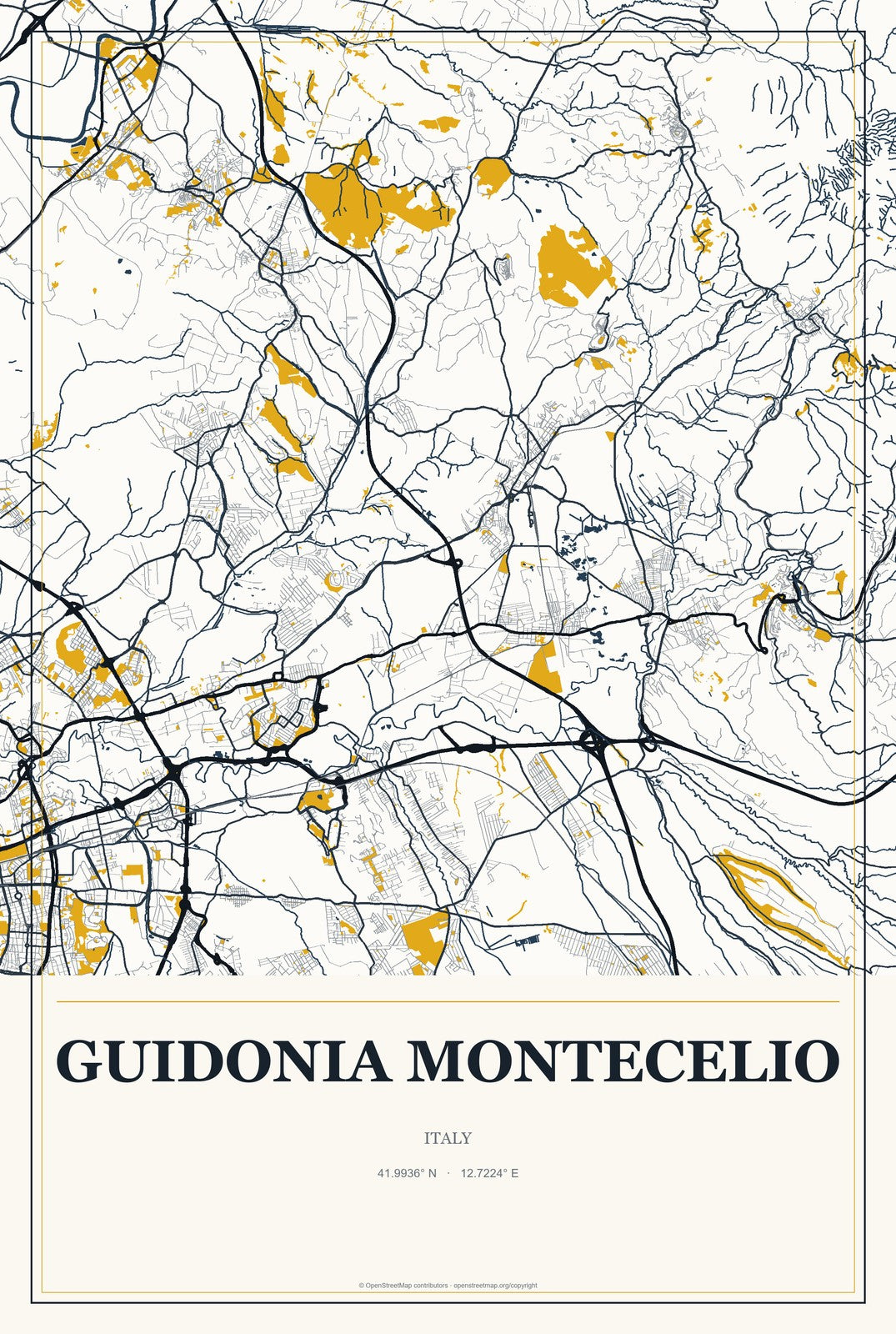 Guidonia Montecelio, Italy City Map Aluminum Sign in Citrine Modern style