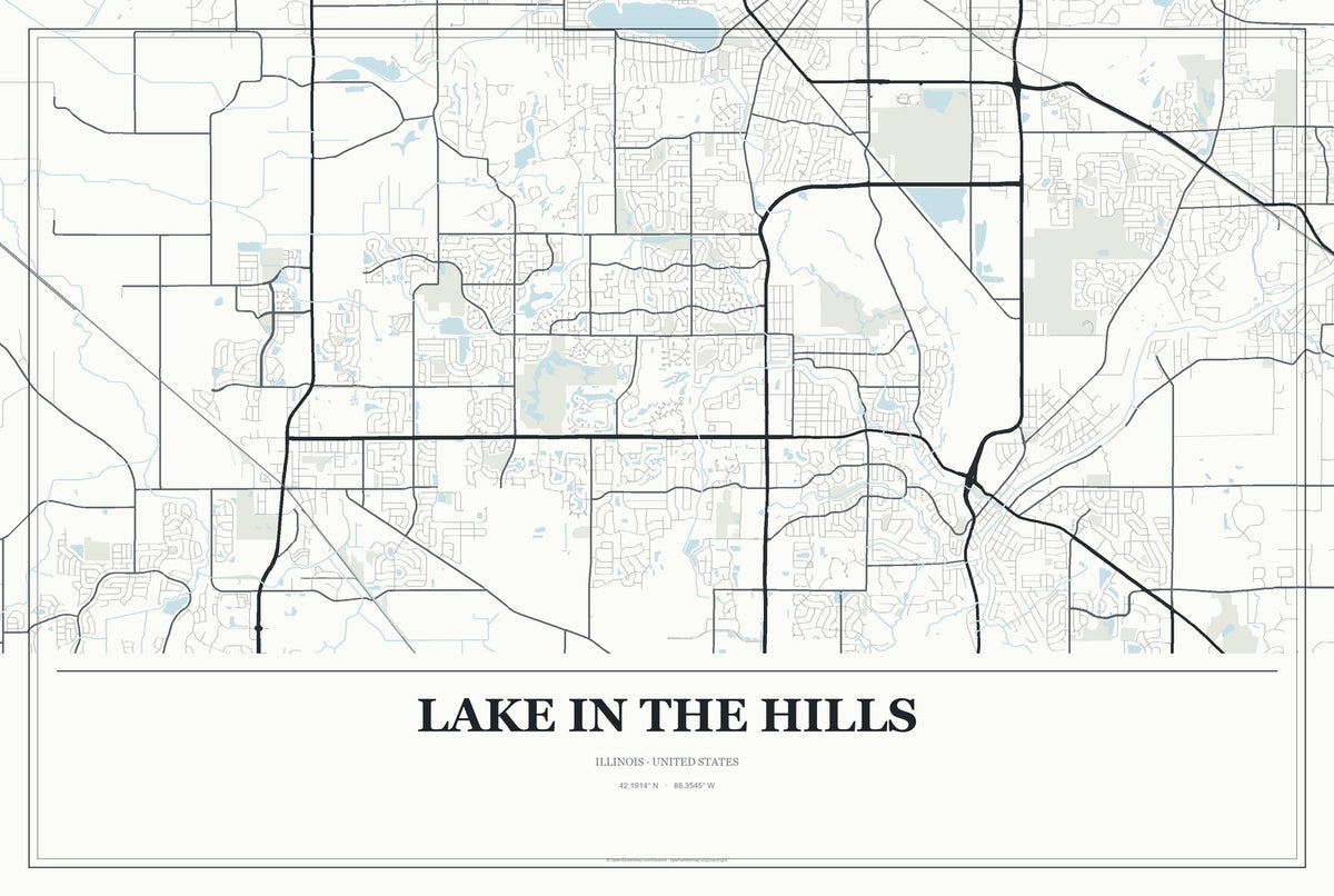 Lake in the Hills, Illinois City Map Aluminum Sign in Gallery Air style