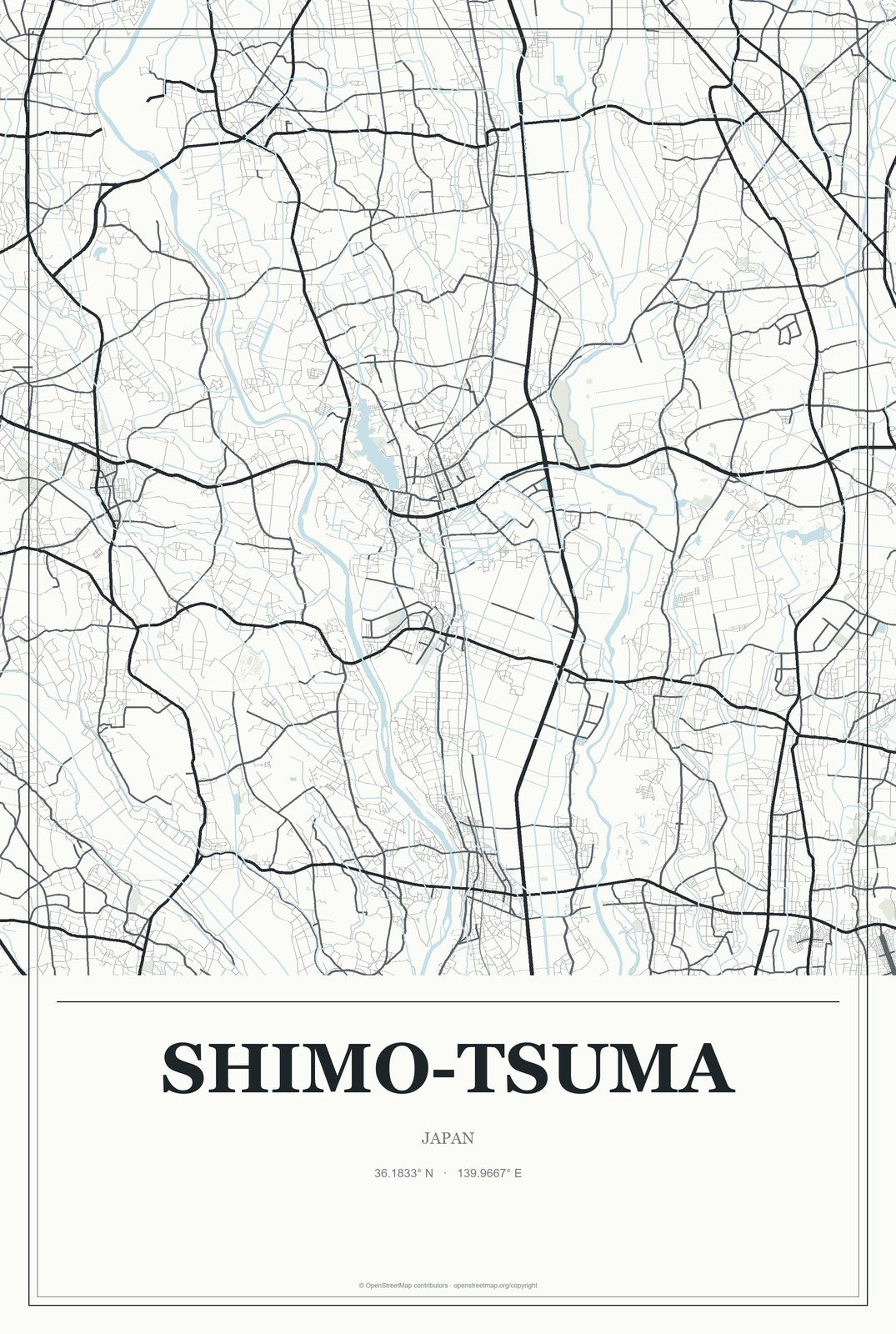 Shimo-tsuma, Japan City Map Aluminum Sign in Gallery Air style