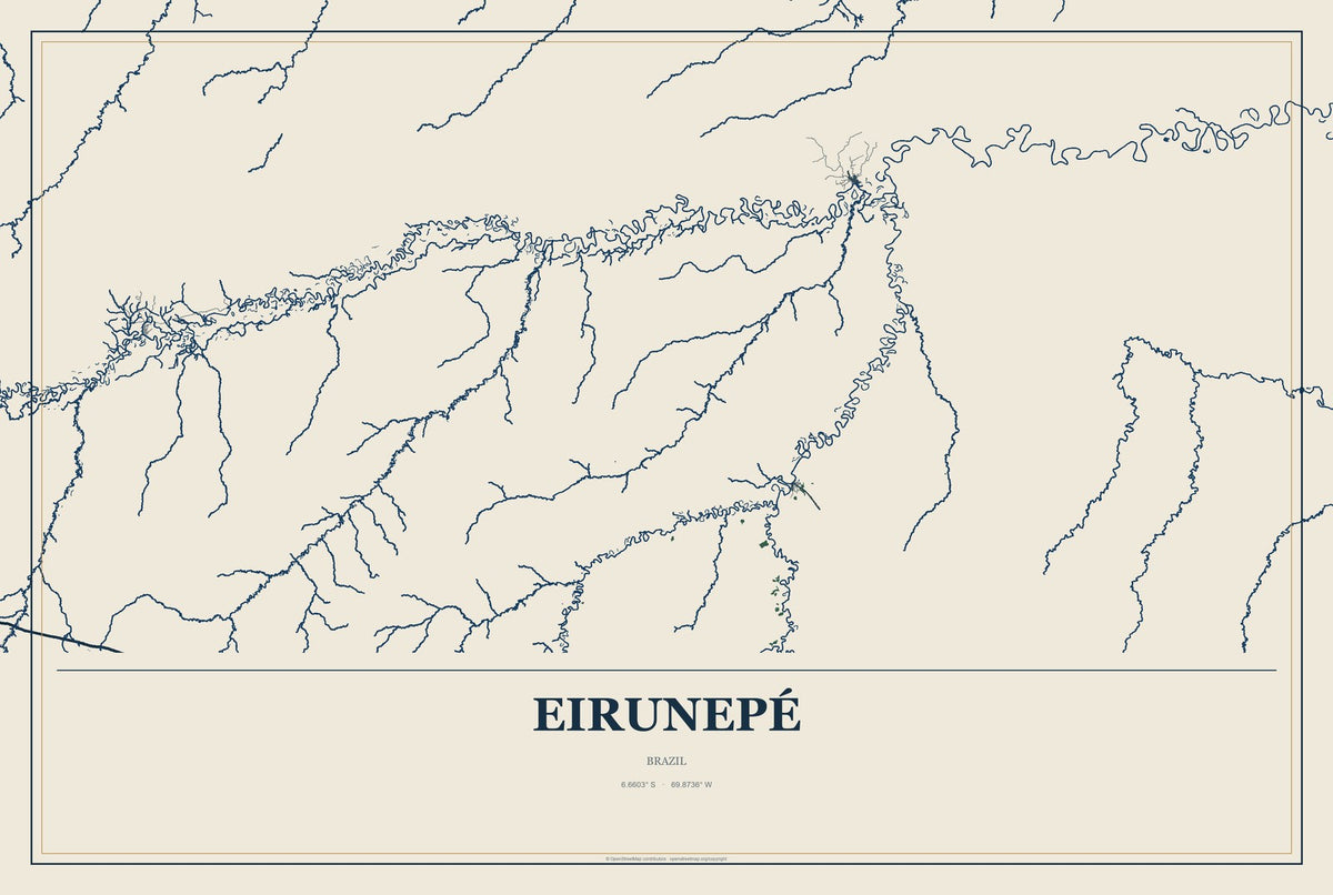 Eirunepé, Brazil City Map Aluminum Sign in Coastal Cutout style