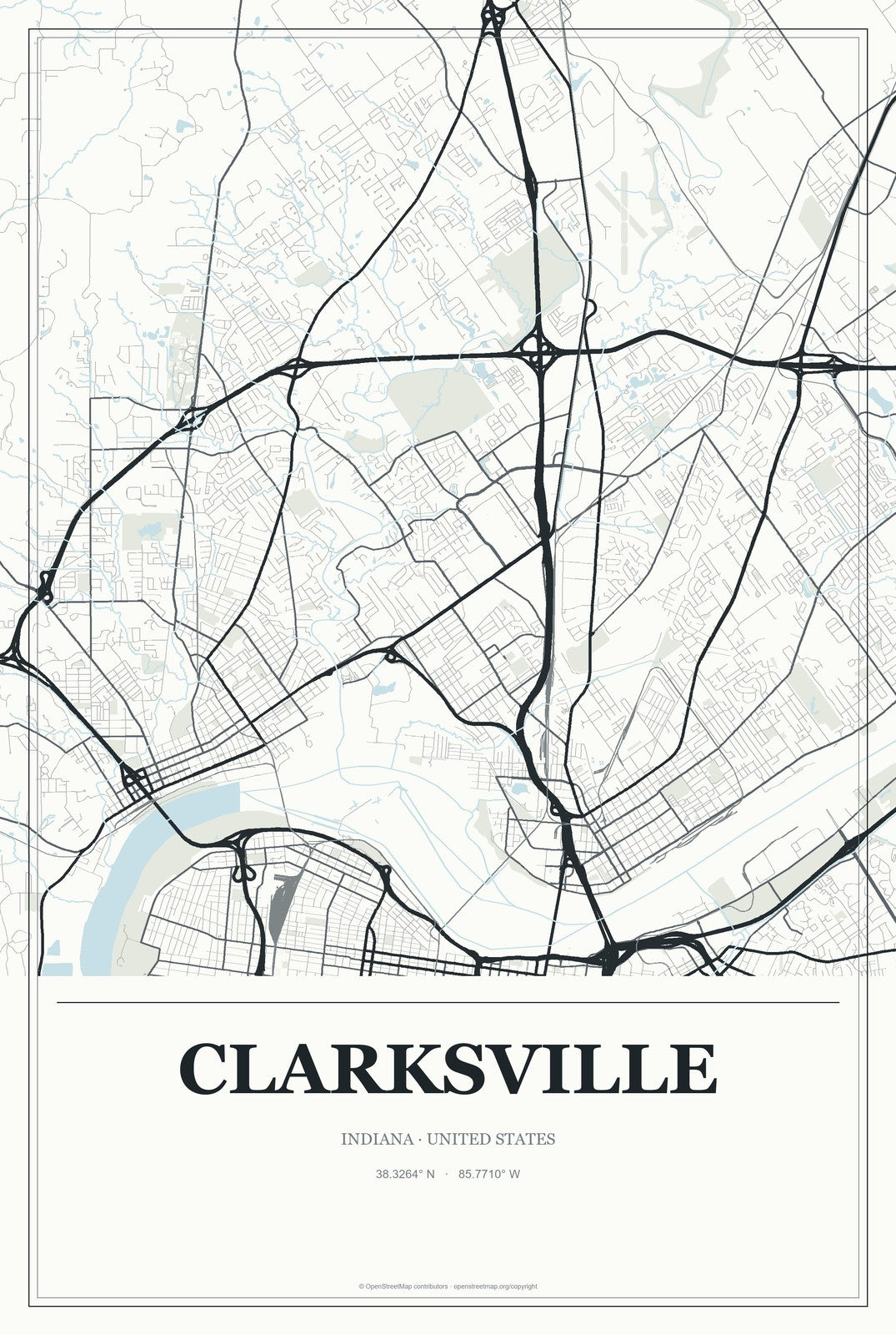 Clarksville, Indiana City Map Aluminum Sign in Gallery Air style