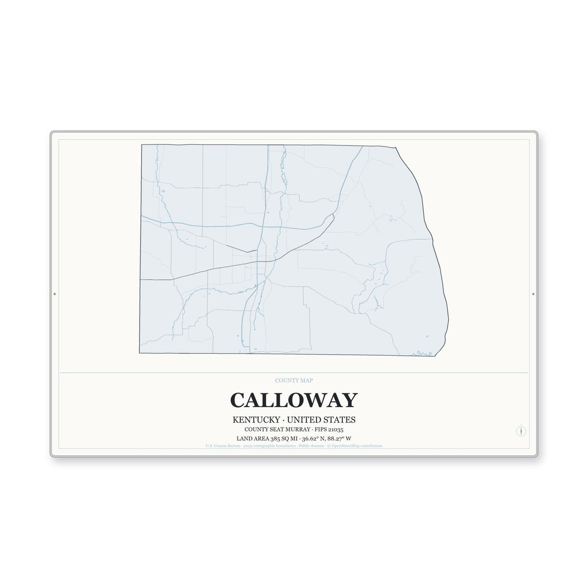 Calloway County, Kentucky Map Aluminum Sign in Gallery Air style