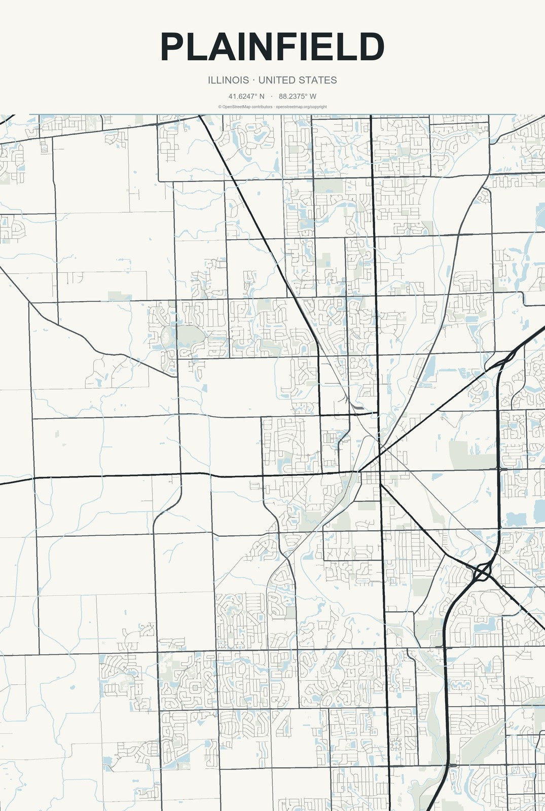 Plainfield, Illinois City Map Aluminum Sign in Headline Atlas style