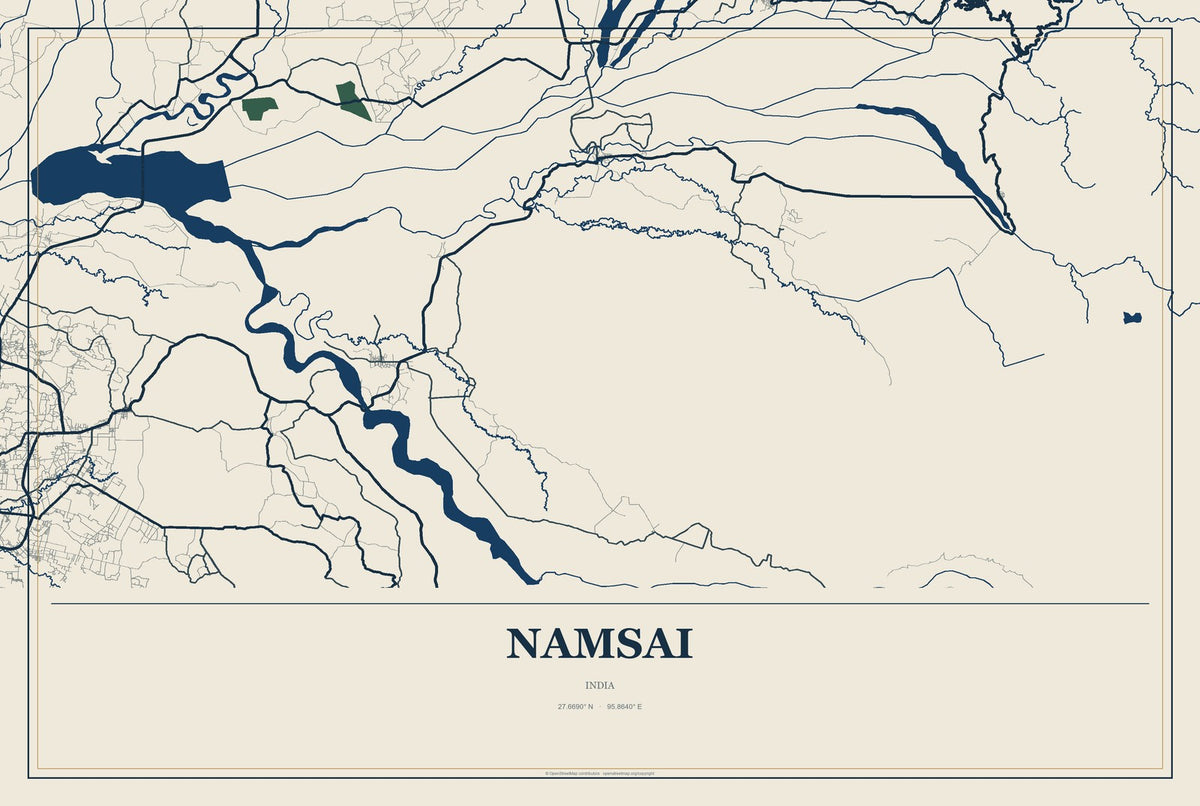 Namsai, India City Map Aluminum Sign in Coastal Cutout style